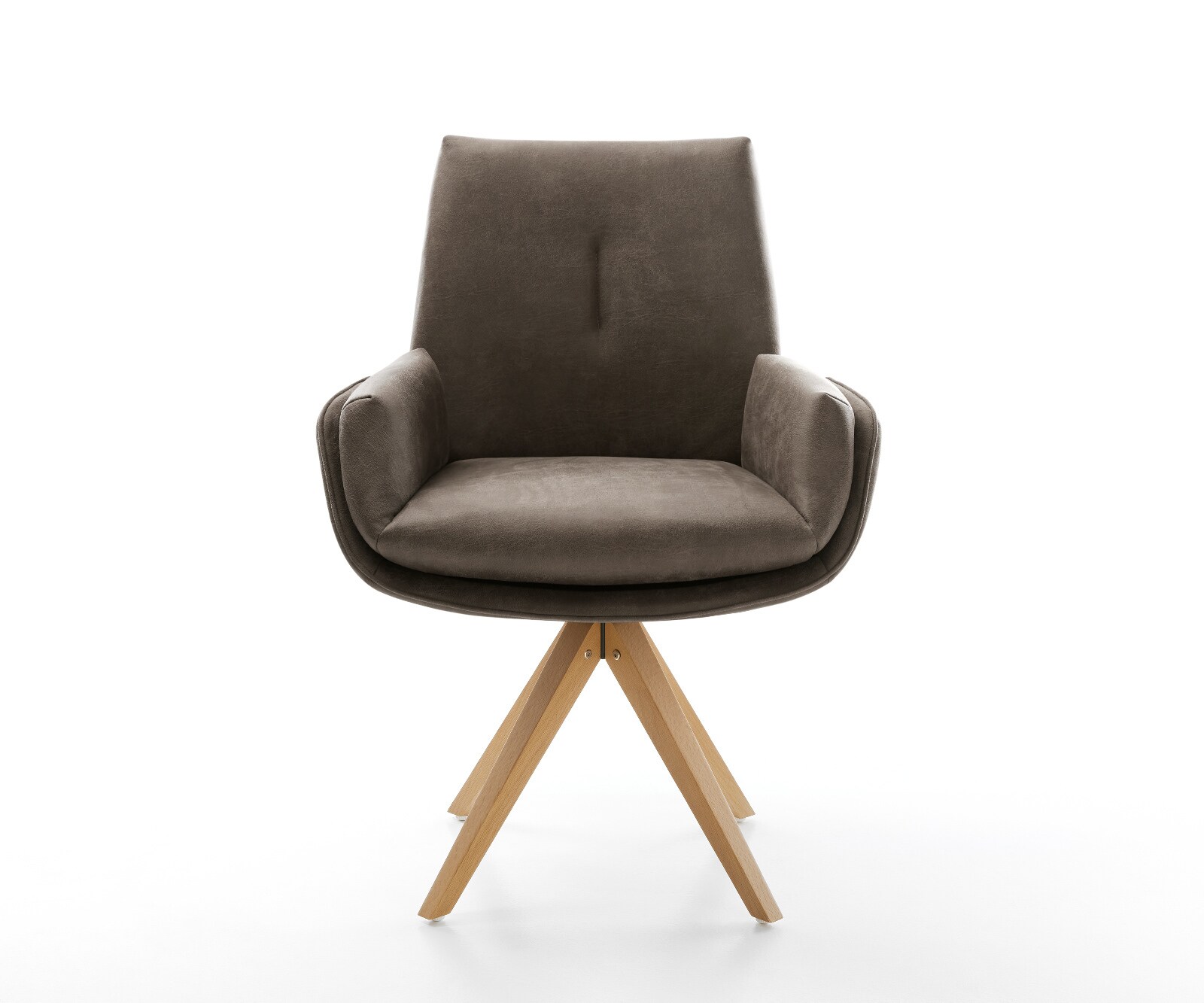 Drehstuhl Clea-Flex Mikrofaser Taupe Vintage Holzgestell kantig Natur 180° drehbar 2