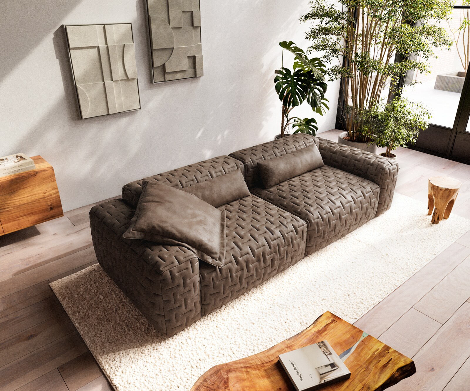 Big-Sofa Freestyle 280x110 cm Mikrofaser Taupe Vintage Gesteppt 4