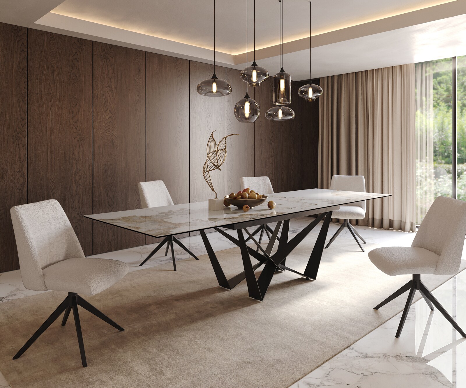 Esstisch Edge 200-300x100 Keramik Minas Melange Weiß-Beige Spider Flachstahl Schwarz ausziehbar 8