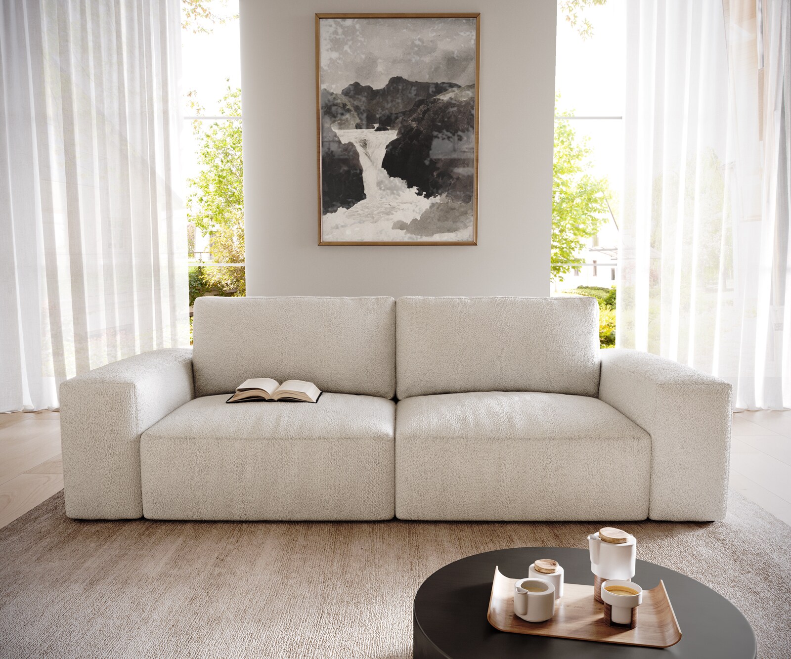 Big-Sofa Lanzo 230x95 cm Bouclé Creme-Weiß 2