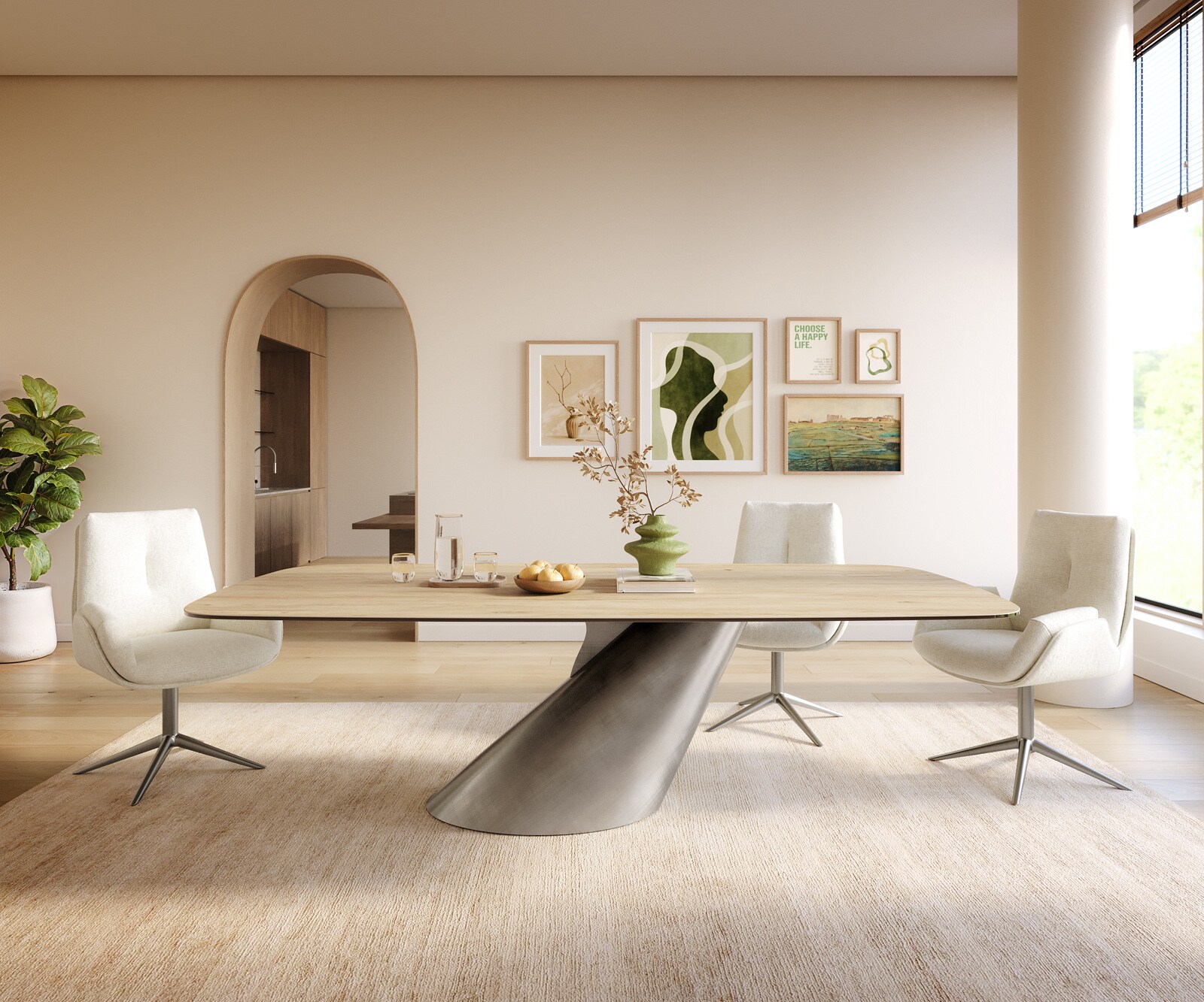 Esstisch Edge Boot 240x120 cm Keramik Laminam® Sabbia Eichefarbig Cono Metallic Silber 2