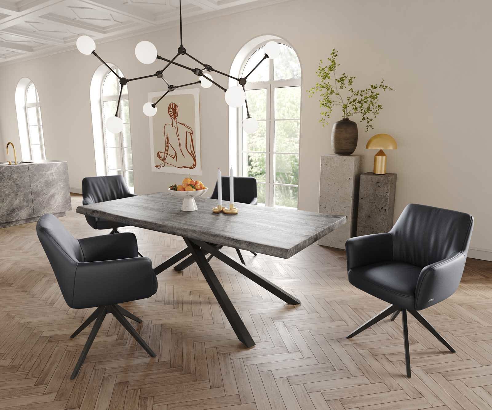 Drehstuhl Xana-Flex mit Armlehnen Echt-Leder Schwarz Kreuzgestell breit Schwarz 360° drehbar Taschenfederkern 4 Drehstuhl Xana-Flex mit Armlehnen Echt-Leder Schwarz Kreuzgestell breit Schwarz 360° drehbar Taschenfederkern 4