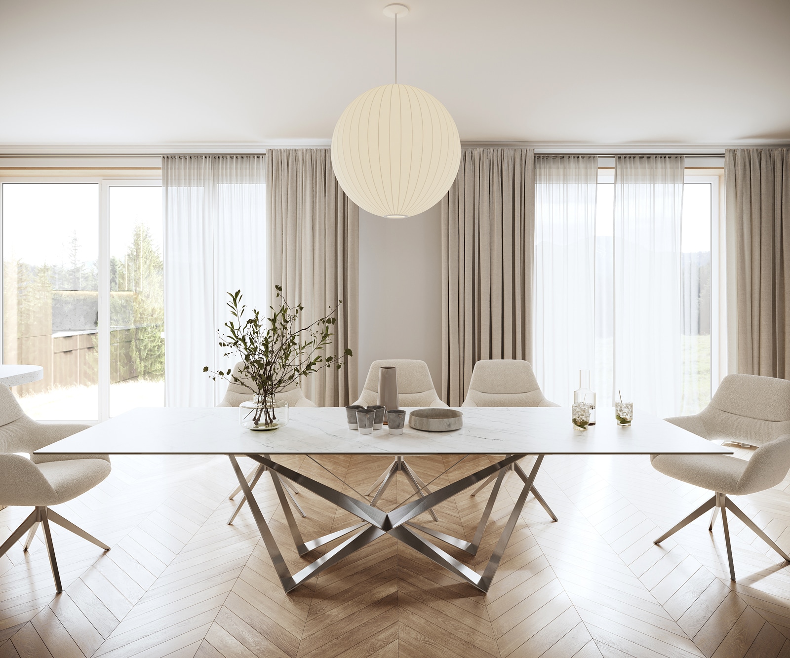 Delife Esstisch Edge 300x100cm Keramik Laminam®Statuarietto Weiß Spider Flachstahl Edelstahl