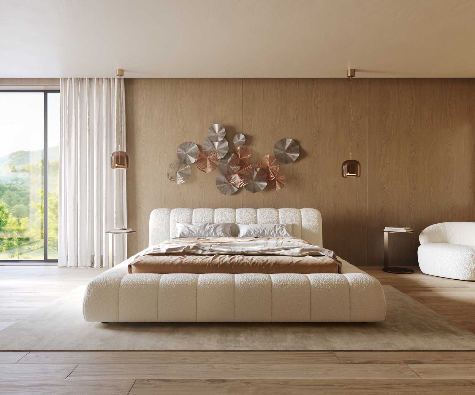 Polsterbettgestell Cutio 180x200 cm Bouclé Creme-Weiß 1