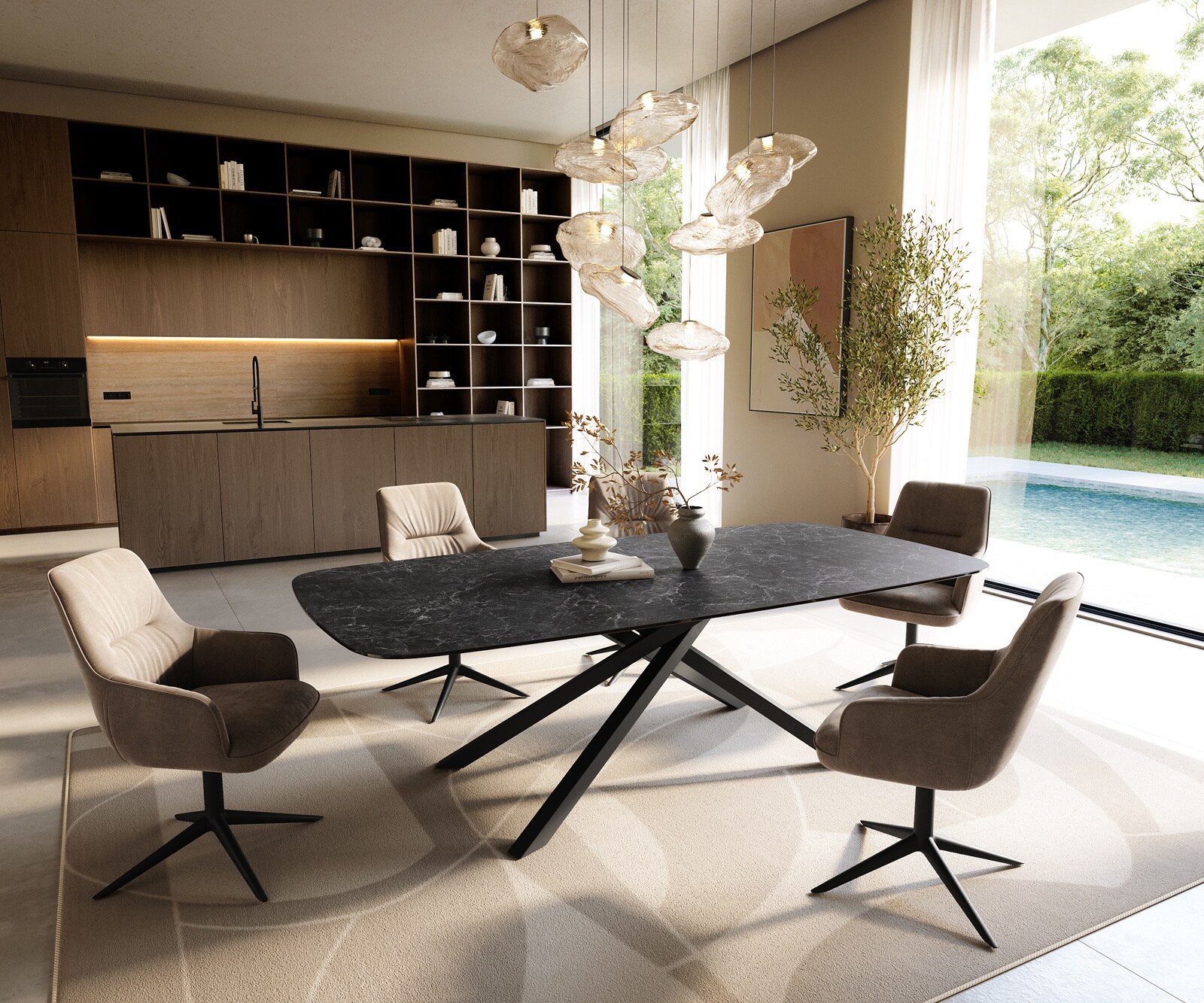 Esstisch Edge Boot 240x120 cm Keramik Laminam® Nero Greco Anthrazit Kreuzgestell Rechteck Schwarz 6