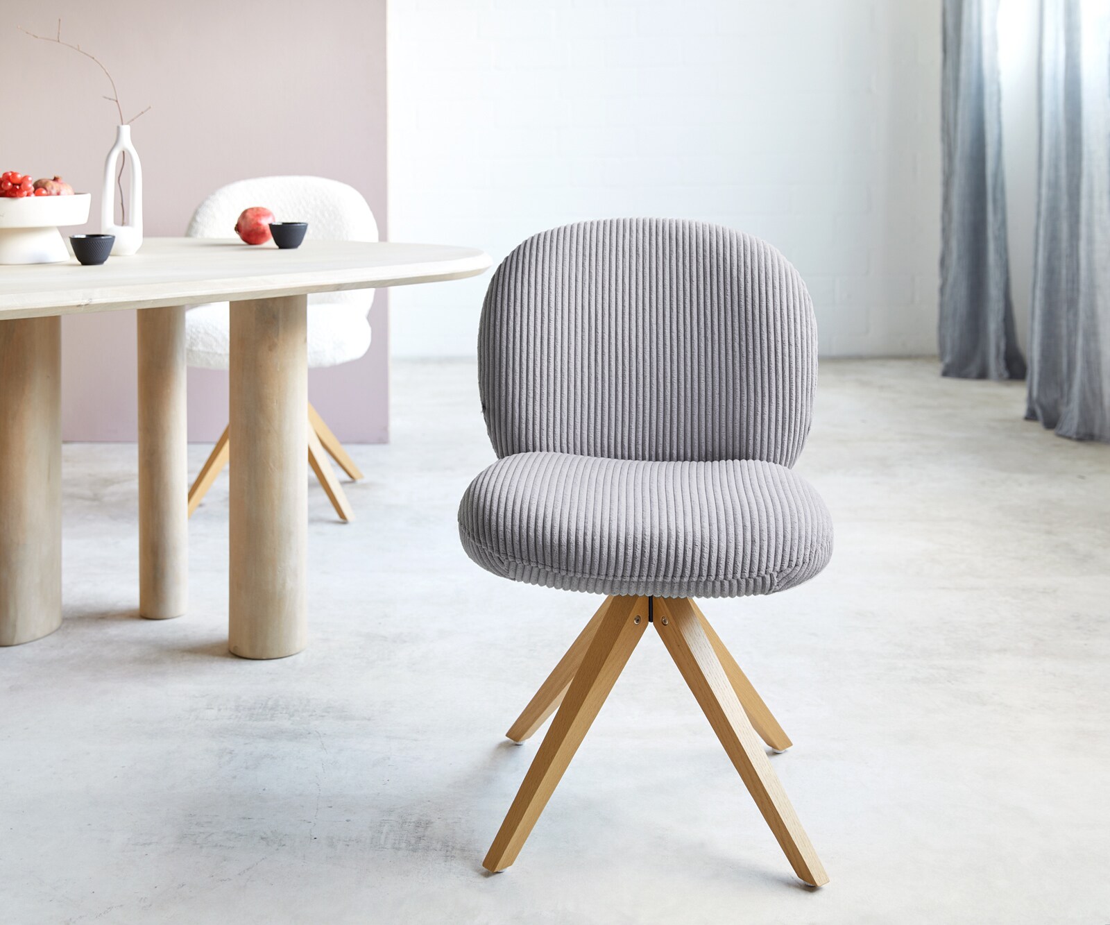 Drehstuhl Nube-Flex Cord Silbergrau Holzgestell kantig Natur 180° drehbar Taschenfederkern 1