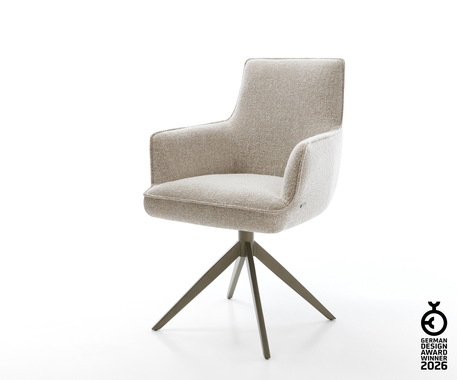Drehstuhl Heira-Flex mit Armlehnen Webstoff Soft Beige Kreuzgestell breit Effektfinish Titan 360° drehbar Wippfunktion Taschenfederkern