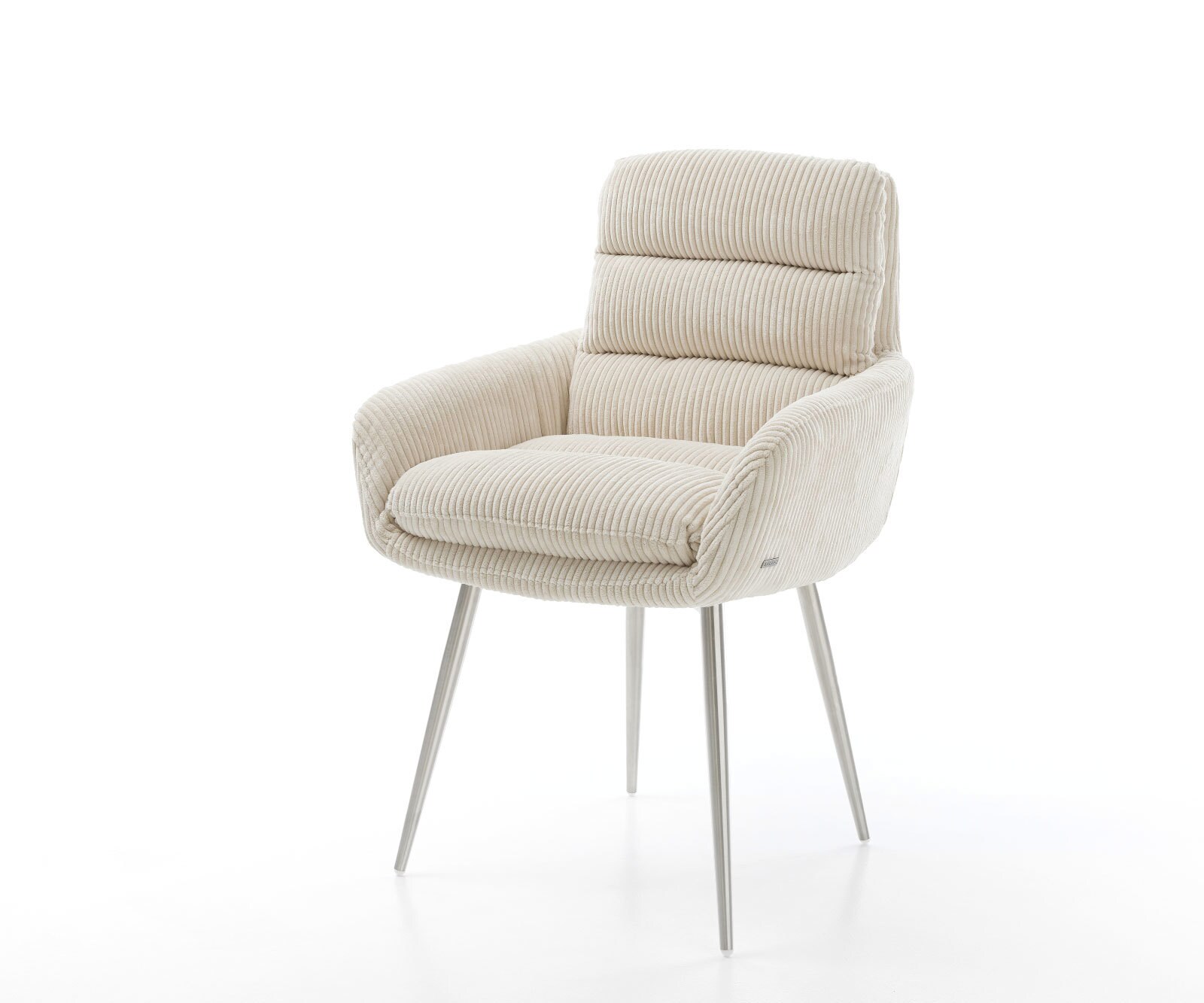 Esszimmerstuhl Abelia-Flex mit Armlehnen Cord Beige 4-Fuß konisch Edelstahl