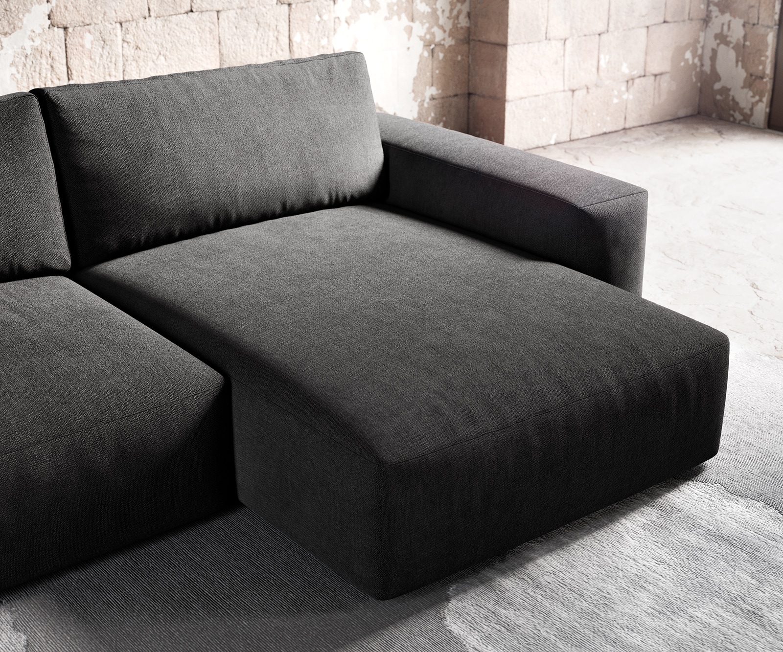 Ecksofa Lanzo XL 270x180 cm Mikrofaser Schwarz Recamiere variabel mit Hocker 5
