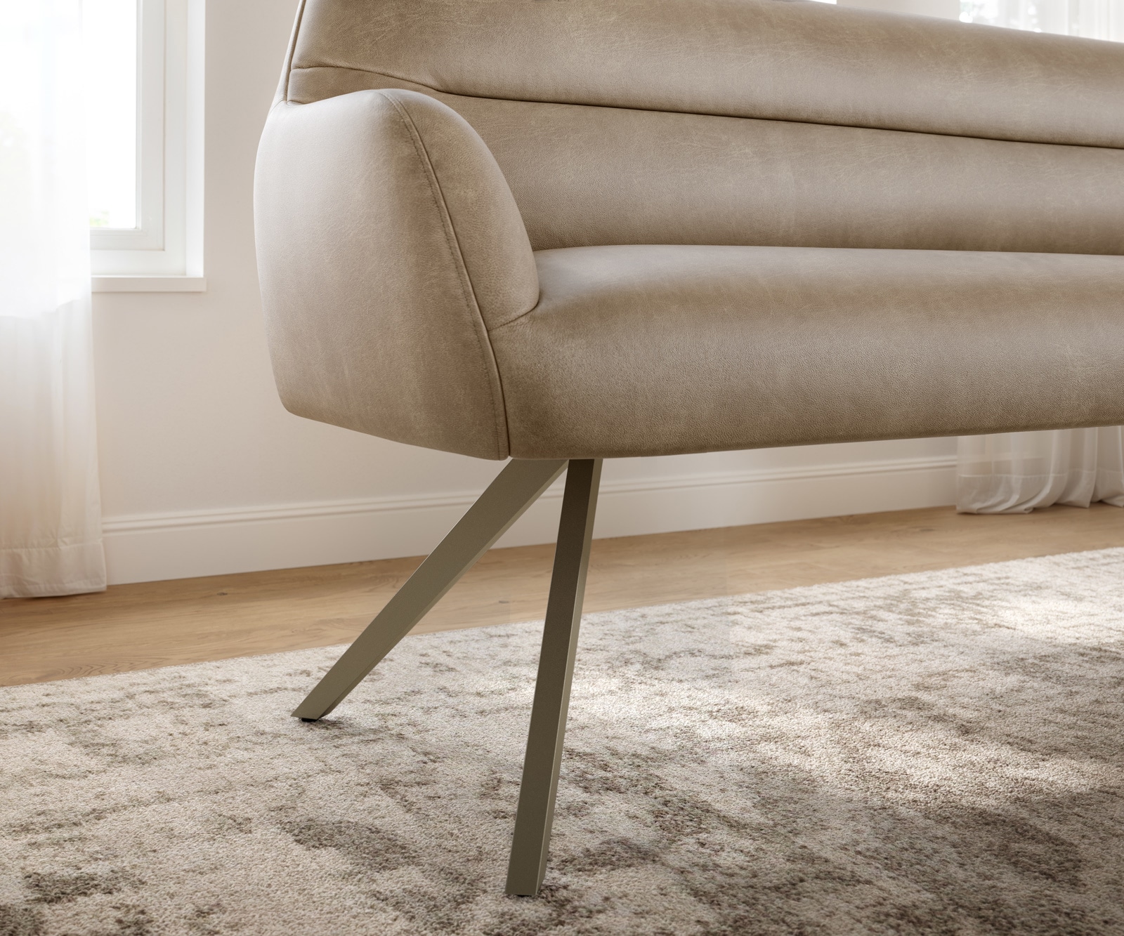 Esszimmerbank Taya-Flex 200 cm Mikrofaser Beige Vintage Kreuzgestell kantig Effektfinish Titan Taschenfederkern 4