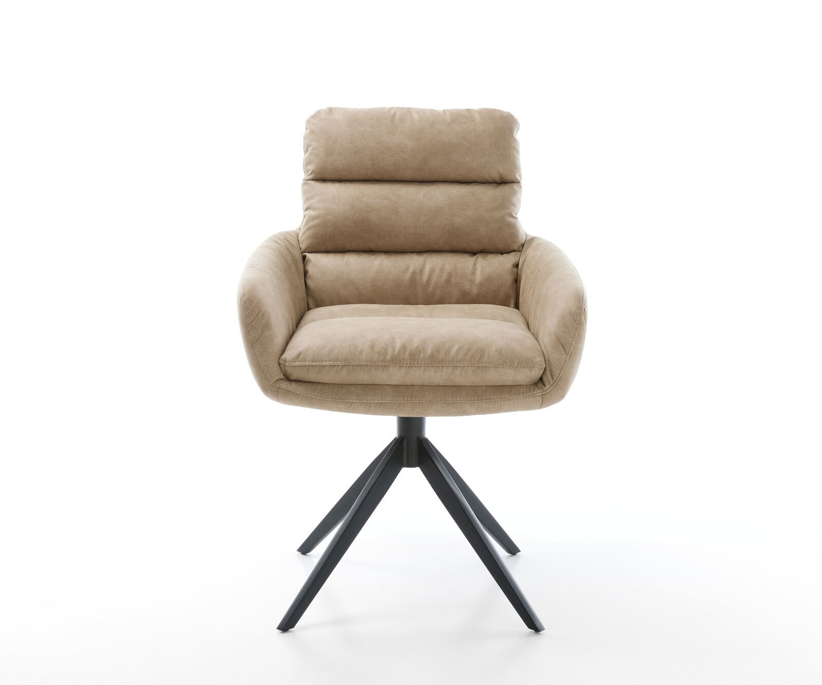 Esszimmerstuhl Abelia-Flex mit Armlehnen Mikrofaser Beige Vintage Kreuzgestell breit Schwarz 2