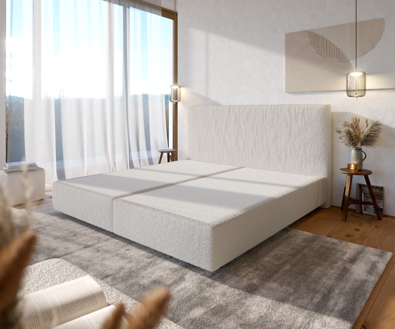 Boxspringgestell Dream-Well Bouclé Creme-Weiß 200x200 cm 1