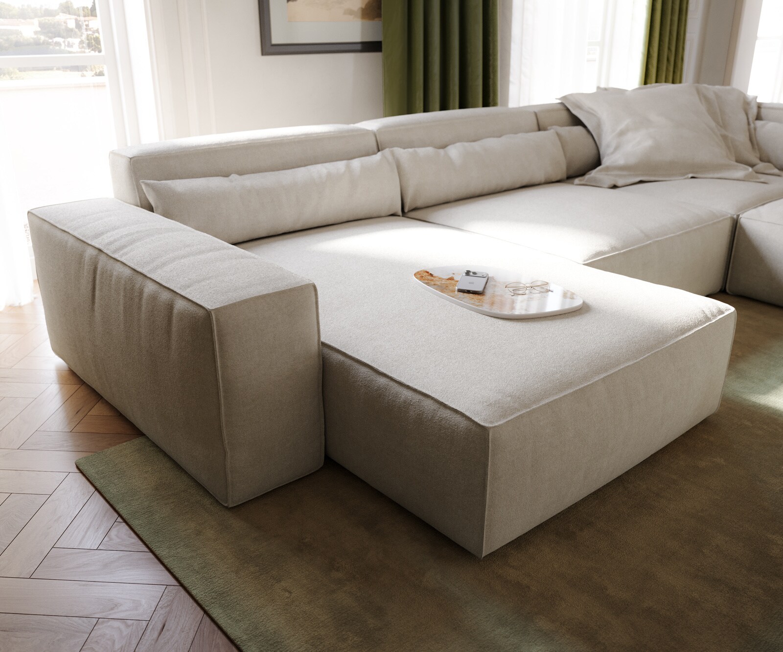 Wohnlandschaft Sirpio XL 360x260 cm Strukturstoff Soft Beige Recamiere variabel 4