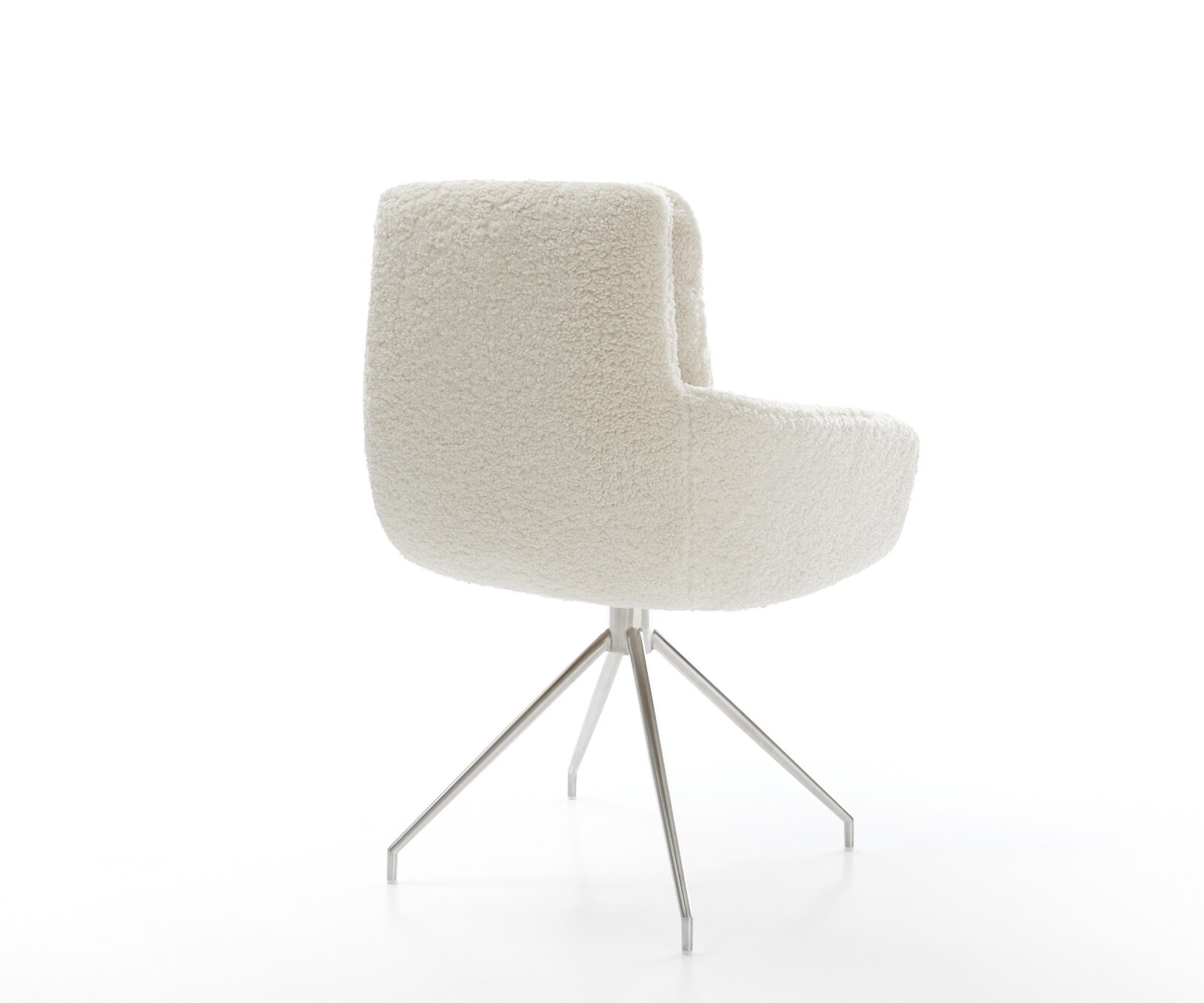 Esszimmerstuhl Abelia-Flex mit Armlehnen Teddystoff Beige Kreuzgestell konisch Edelstahl 4