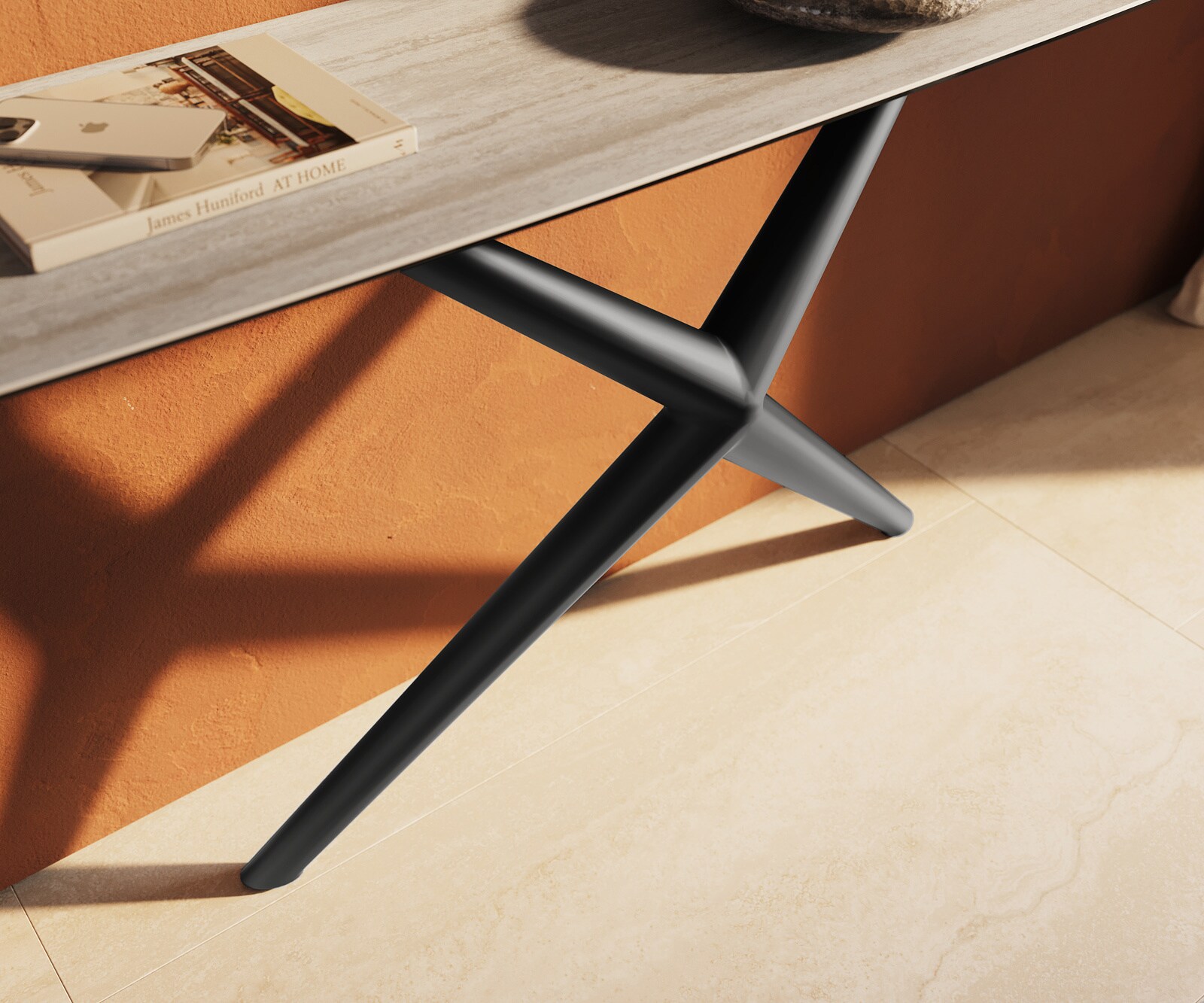 Konsolentisch Edge Boot 180x40 cm Keramik Laminam® Travertino Bianco Creme-Weiß Estelo Metall Schwarz 5