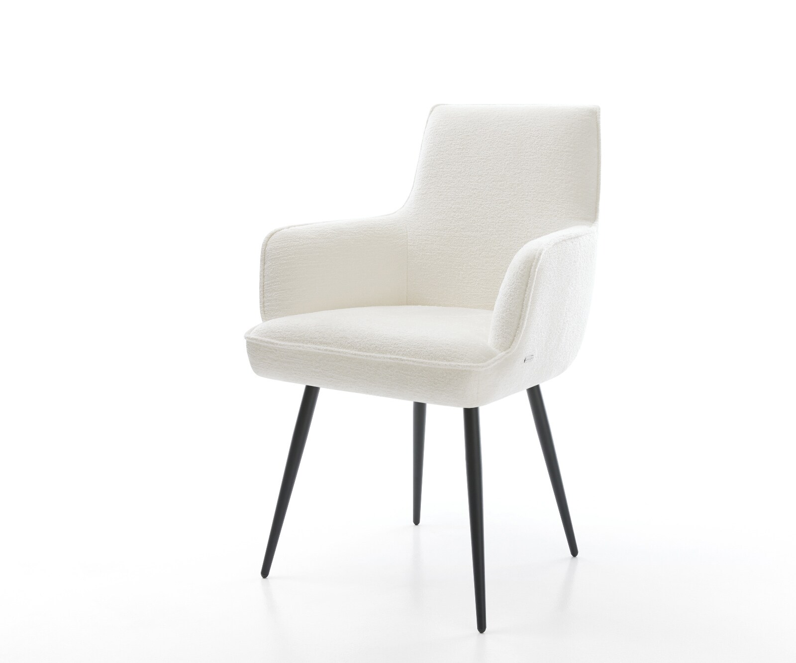Esszimmerstuhl Heira-Flex mit Armlehnen Bouclé Soft Beige 4-Fuß konisch Schwarz Taschenfederkern 1