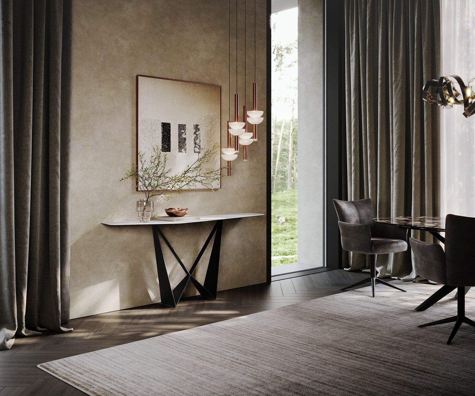 Konsolentisch Edge Polygonal 180x50 cm Keramik Laminam® Statuarietto Weiß Spios Metall Schwarz 5