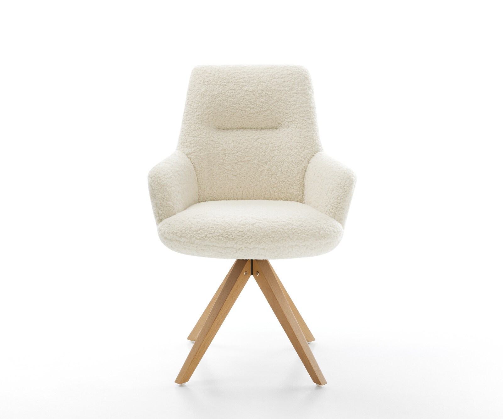 Drehstuhl Zelia-Flex mit Armlehnen Teddystoff Beige Holzgestell kantig Natur 180° drehbar Taschenfederkern 2