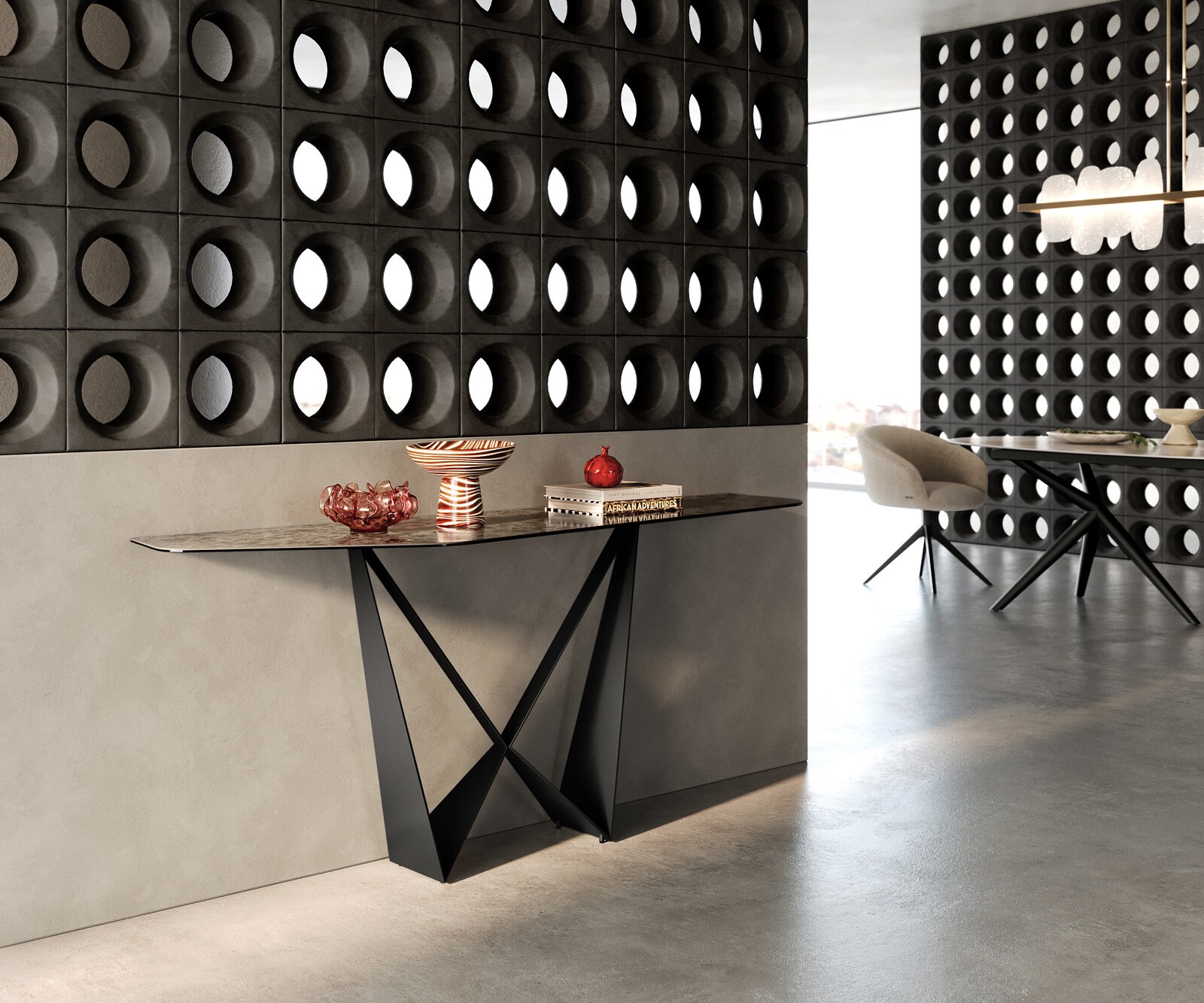 Konsolentisch Edge Polygonal 180x50 cm Keramik Emperador Extra Lucidato Dunkelbraun Spios Metall Schwarz 6