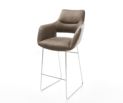 Barstuhl Yago-Flex Mikrofaser Taupe Vintage Kufengestell Edelstahl Silberfarben Taschenfederkern