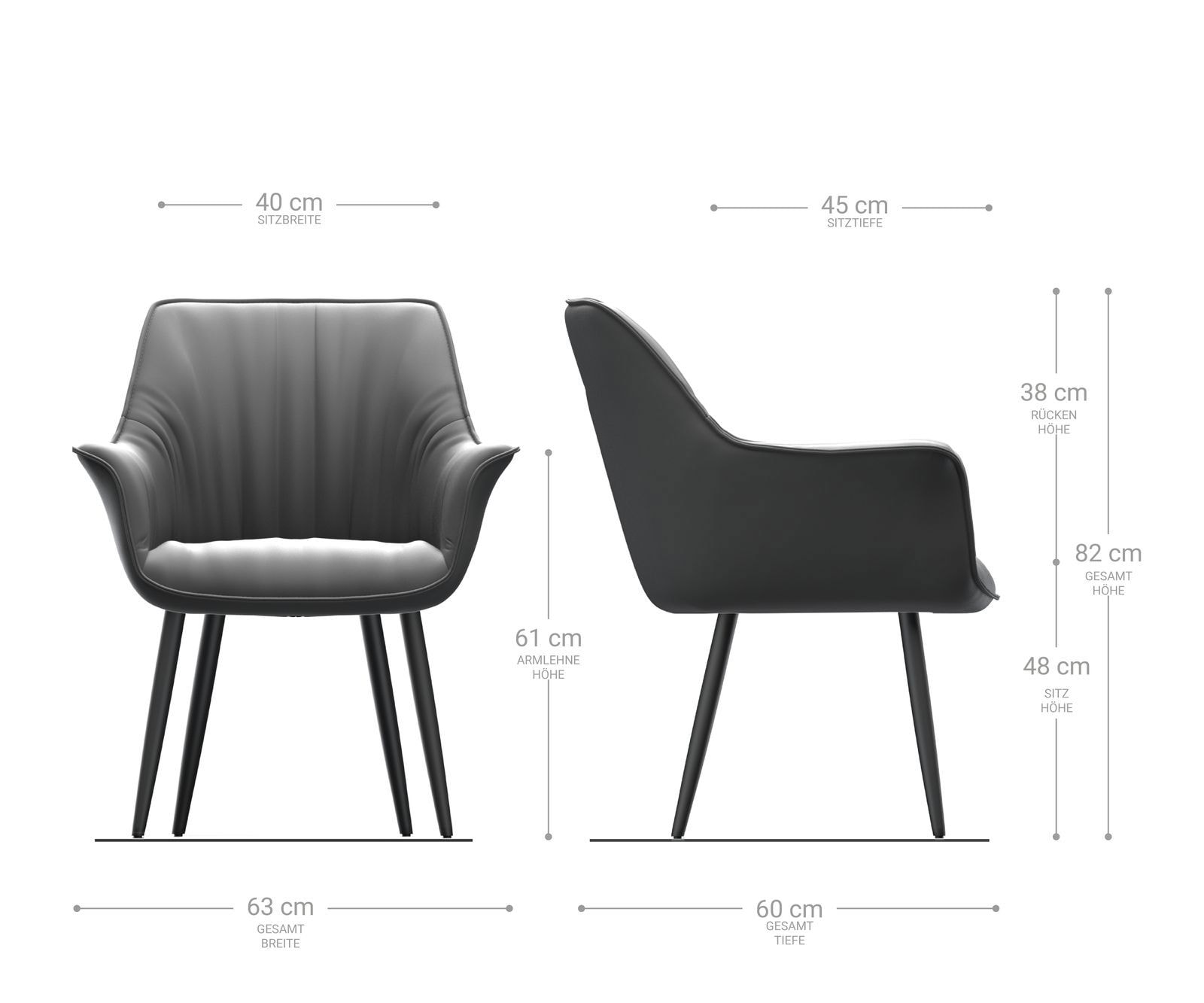 Esszimmerstuhl Keila-Flex mit Armlehnen Echt-Leder Schwarz 4-Fuß konisch Edelstahl 1 Esszimmerstuhl Keila-Flex mit Armlehnen Echt-Leder Schwarz 4-Fuß konisch Edelstahl 1