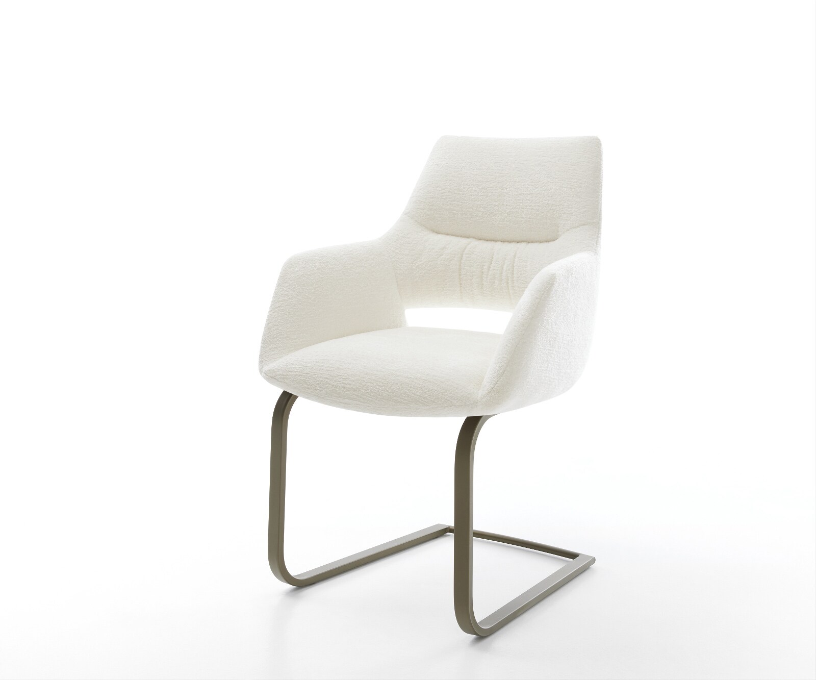 Freischwinger Yago-Flex mit Armlehnen Bouclé Soft Beige Freischwinger flach Effektfinish Titan Taschenfederkern