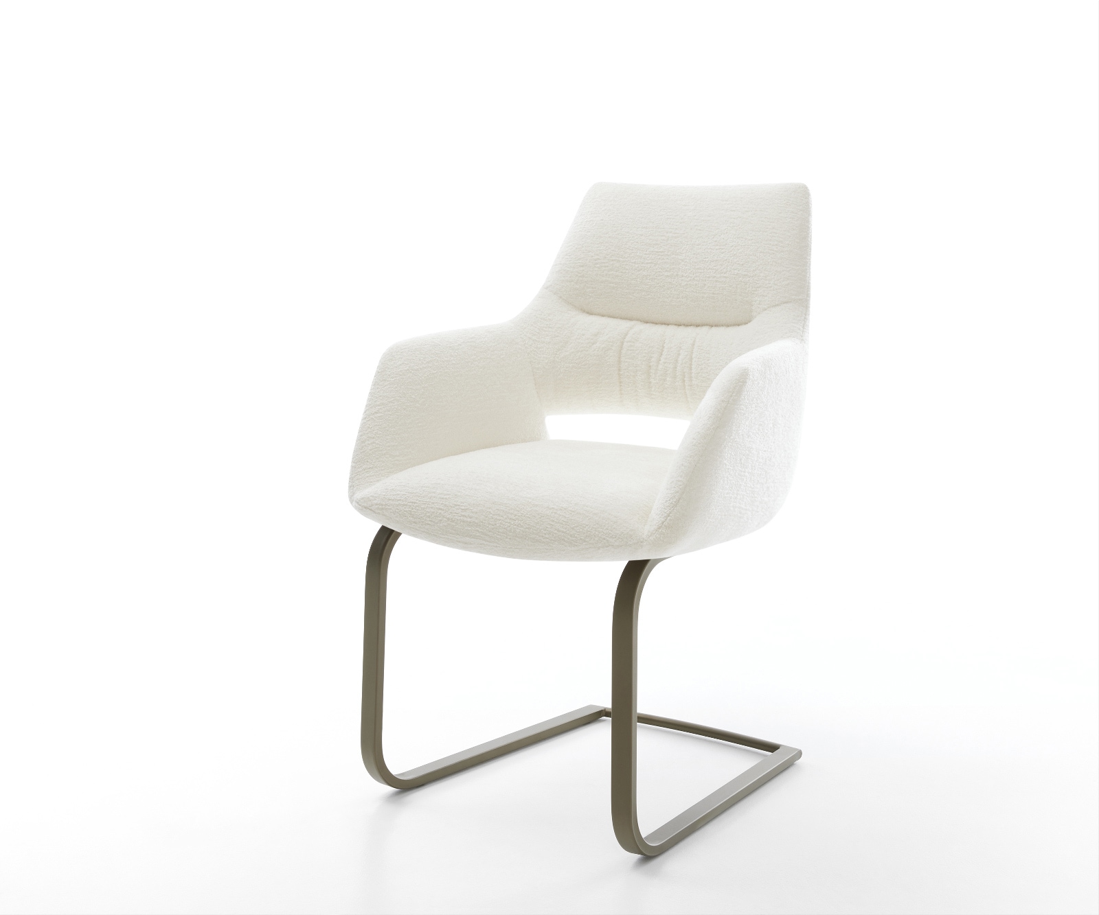 Freischwinger Yago-Flex mit Armlehnen Bouclé Soft Beige Freischwinger flach Effektfinish Titan Taschenfederkern
