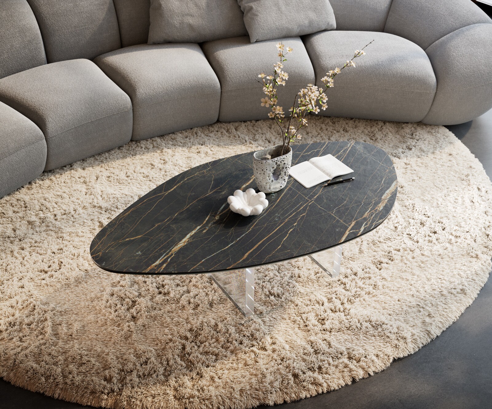 Couchtisch Edge Organisch 140x76 cm Keramik Laminam® Noir Desir Braun Lumia Acryl 4