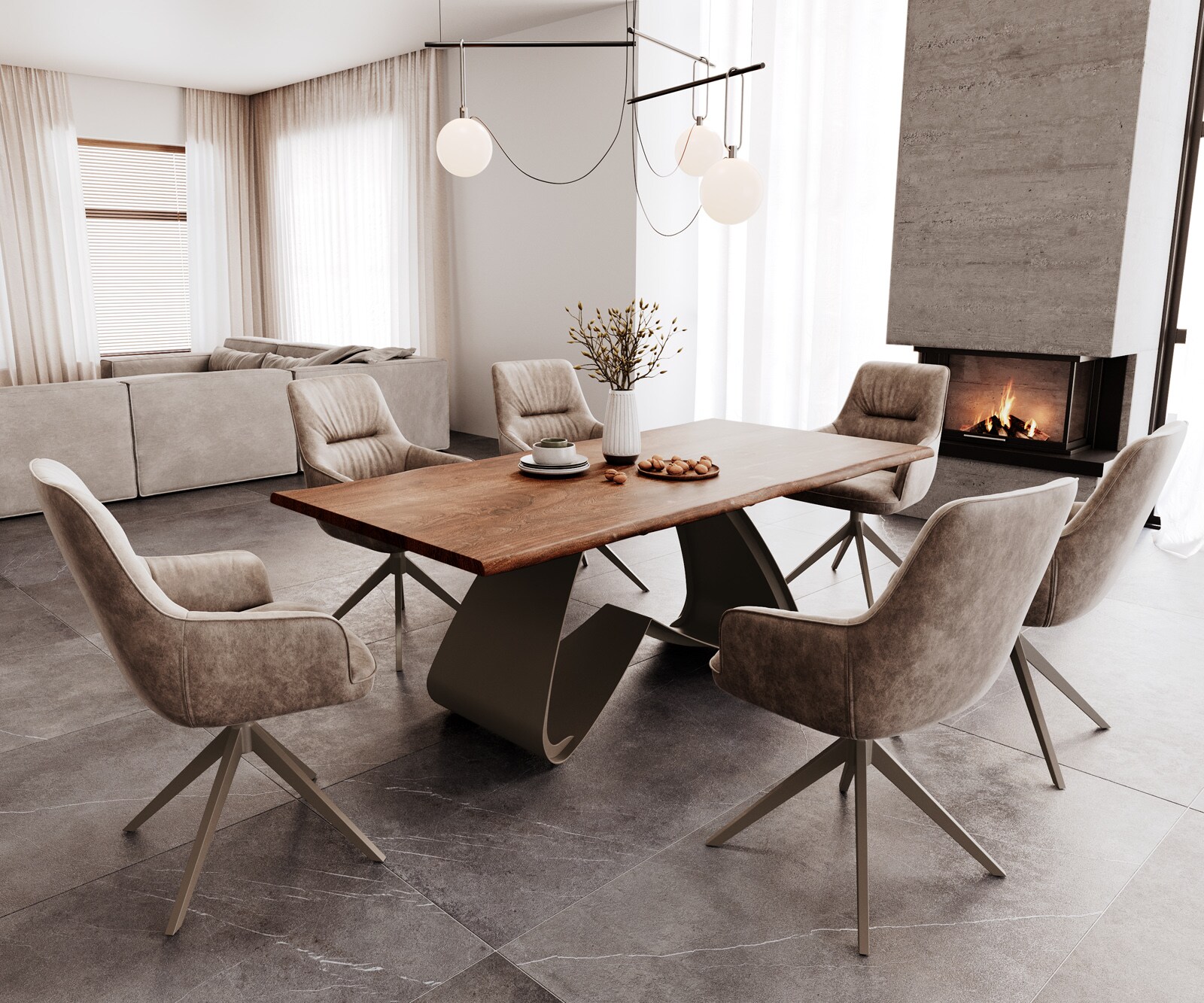 Esstisch Edge 200x100 Akazie Braun W-Gestell Metall Effektfinish Titan Live-Edge 4