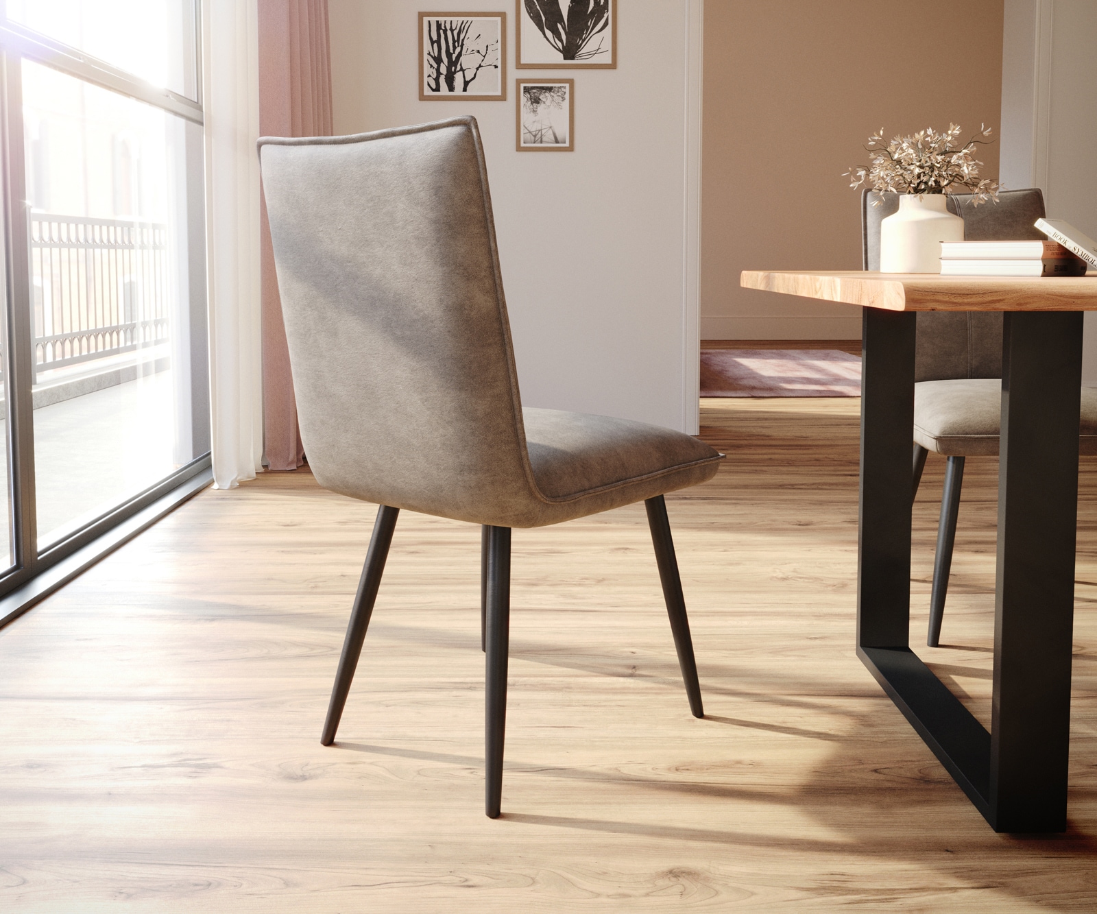 Esszimmerstuhl Lelio-Flex Mikrofaser Taupe Vintage 4-Fuß konisch Schwarz Taschenfederkern 5