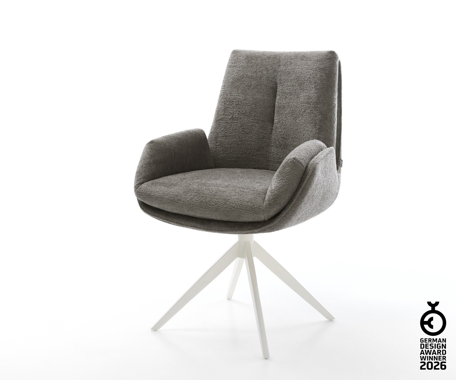 Drehstuhl Clea-Flex Bouclé Soft Schlamm Kreuzgestell breit Weiß 360° drehbar Wippfunktion