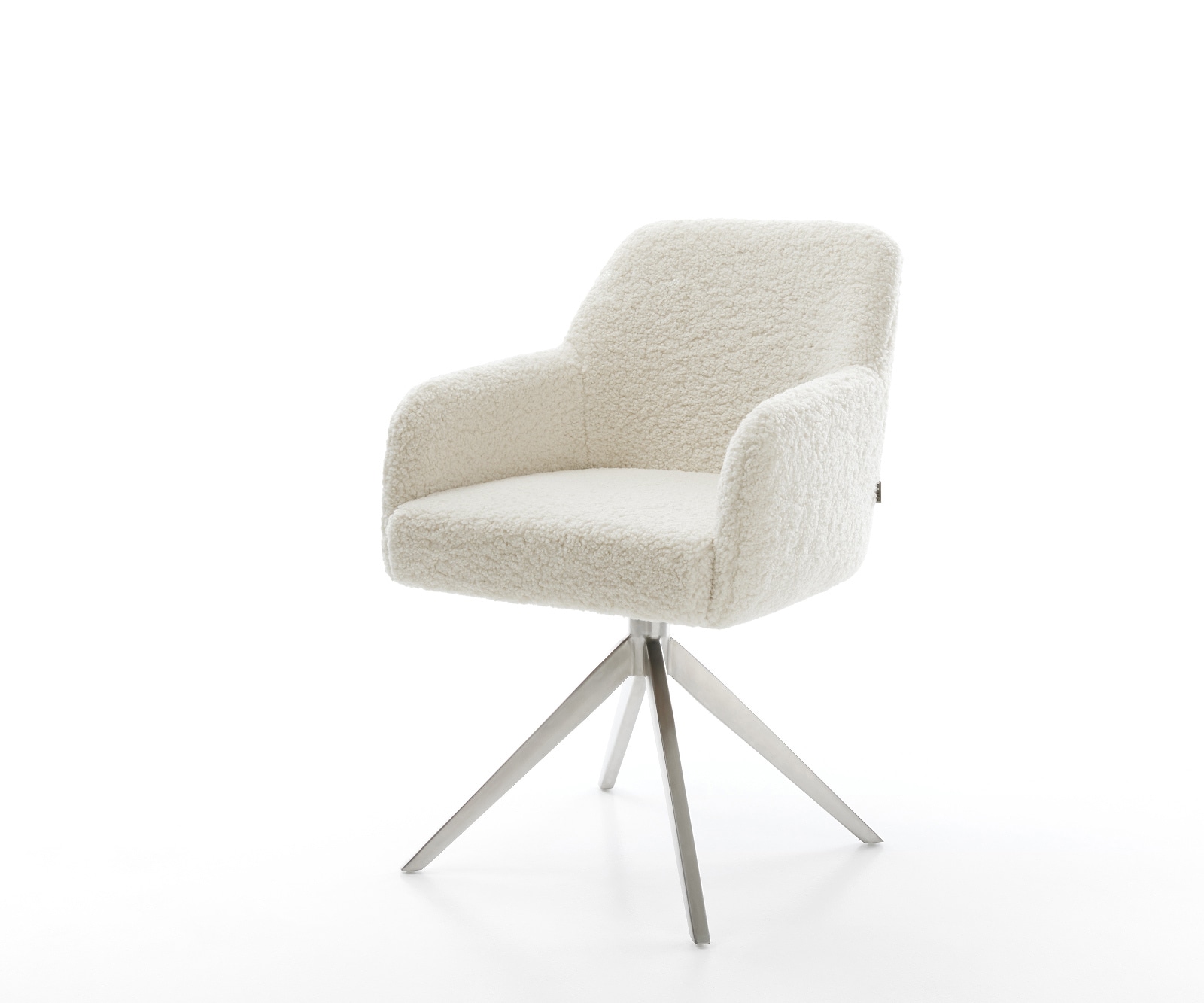 Drehstuhl Greg-Flex Teddystoff Beige Kreuzgestell breit Edelstahl 360° drehbar Wippfunktion Taschenfederkern