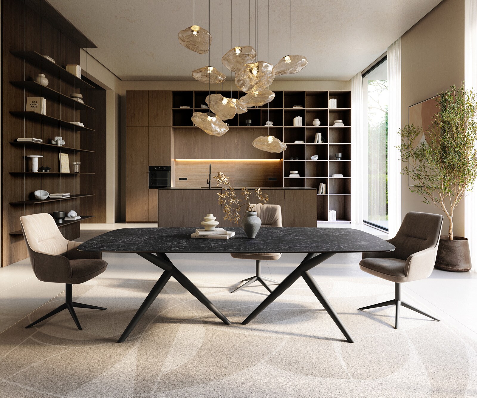 Esstisch Edge Boot 240x120 cm Keramik Laminam® Nero Greco Anthrazit Estelar rund Metall Schwarz 2