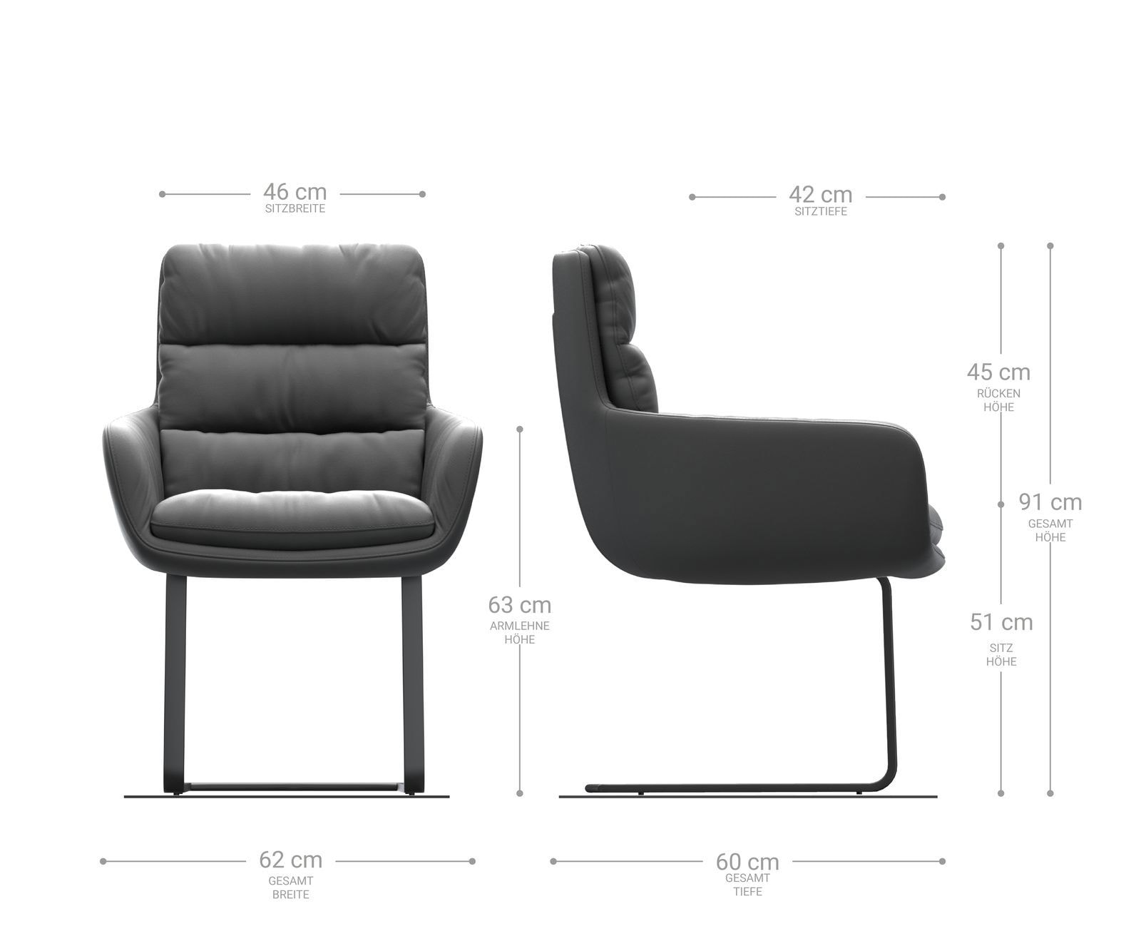 Freischwinger Abelia-Flex mit Armlehnen Echt-Leder Schwarz Freischwinger flach Edelstahl 5 Freischwinger Abelia-Flex mit Armlehnen Echt-Leder Schwarz Freischwinger flach Edelstahl 5
