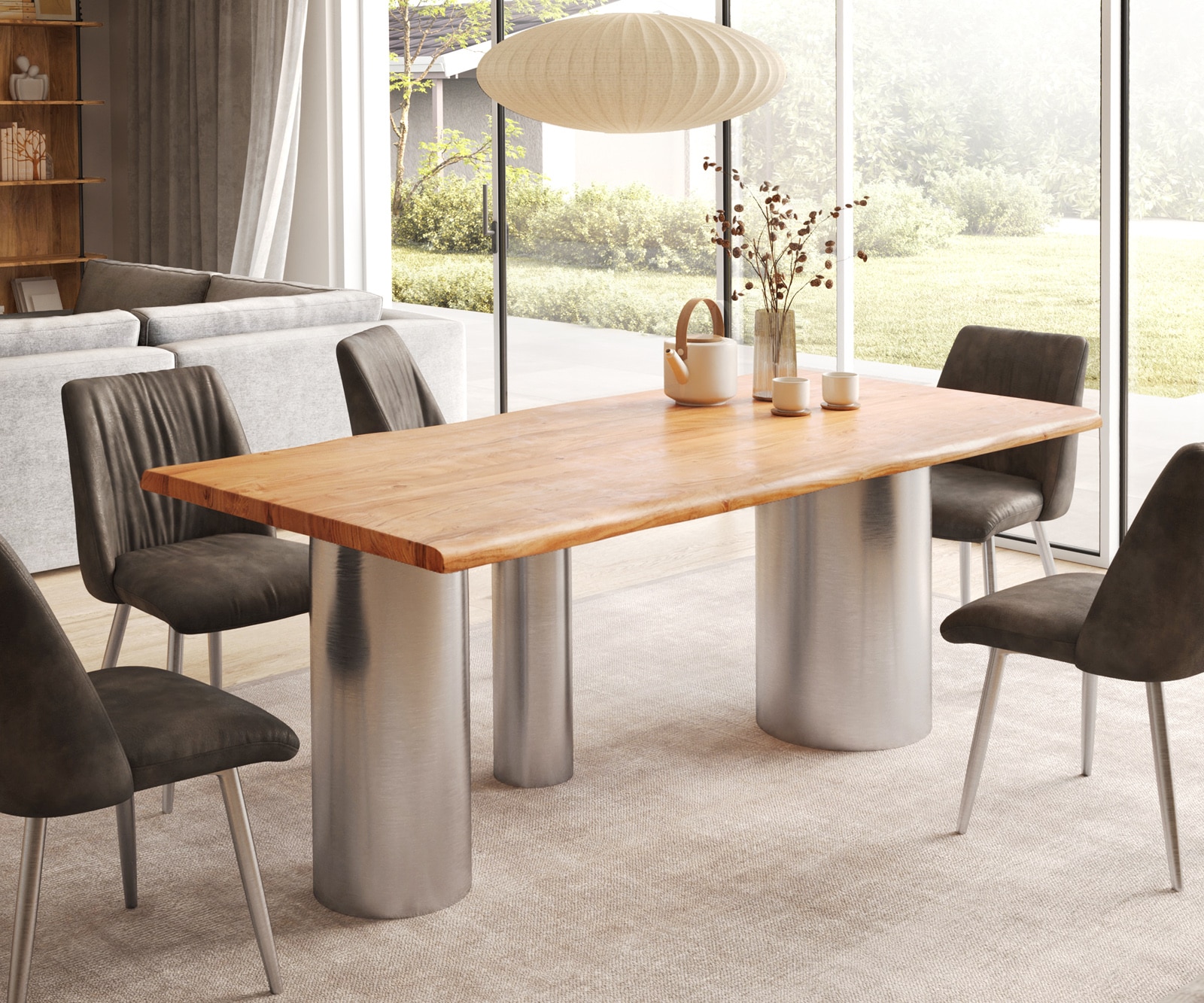 Esstisch Edge 200x100 Akazie Natur Troa Edelstahl gebürstet Live-Edge