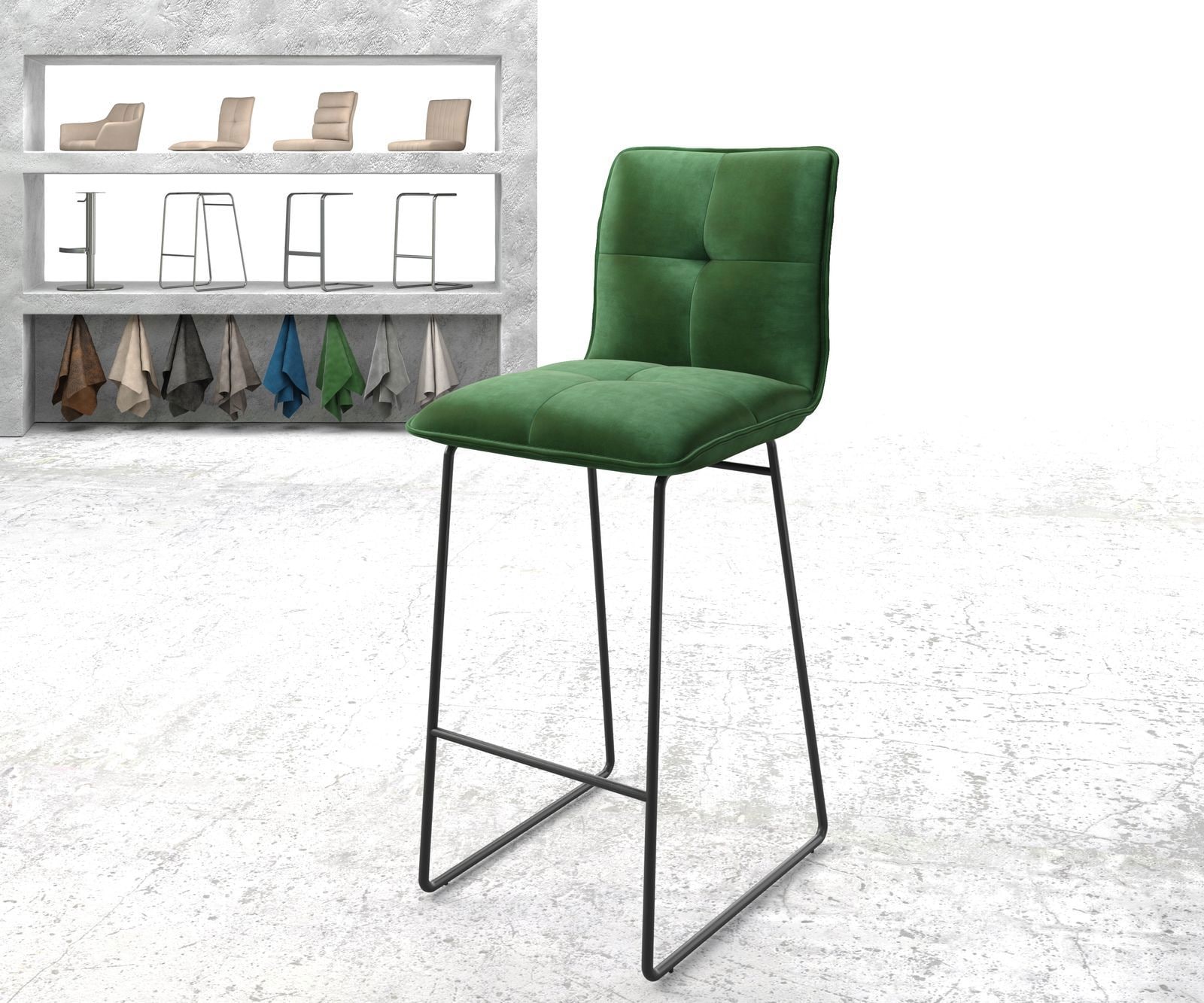 Barstuhl Maddy-Flex Samt Grün Kufengestell Metall Barstuhl Maddy-Flex Samt Grün Kufengestell Metall