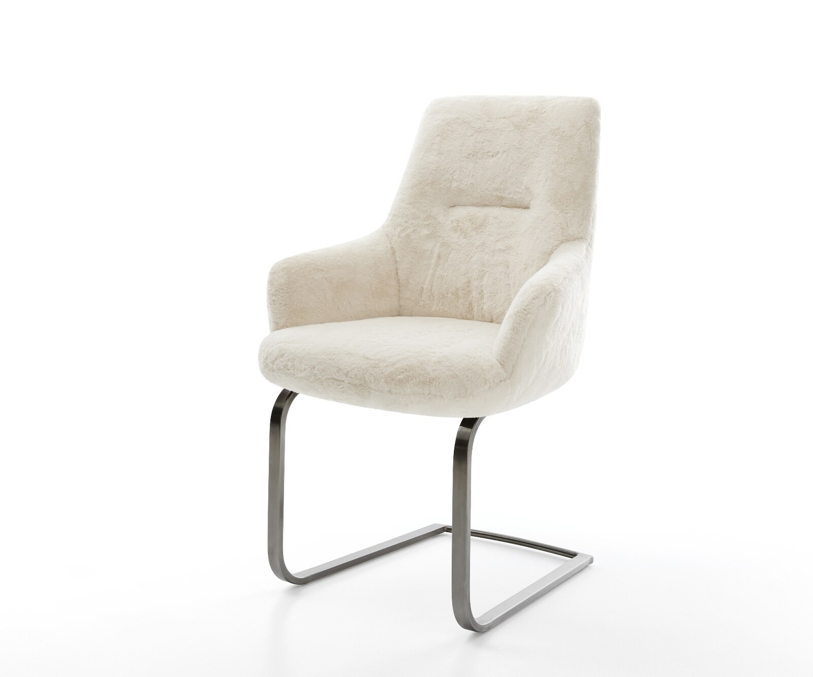 Freischwinger Zelia-Flex mit Armlehnen Plüsch Creme-Weiß Freischwinger flach Graphit Taschenfederkern