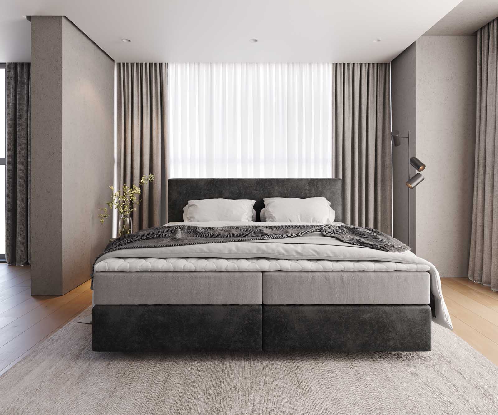 Boxspringbett Dream-Well Mikrofaser Anthrazit Vintage 200x200 cm mit Taschenfederkernmatratze und Topper Visco 1