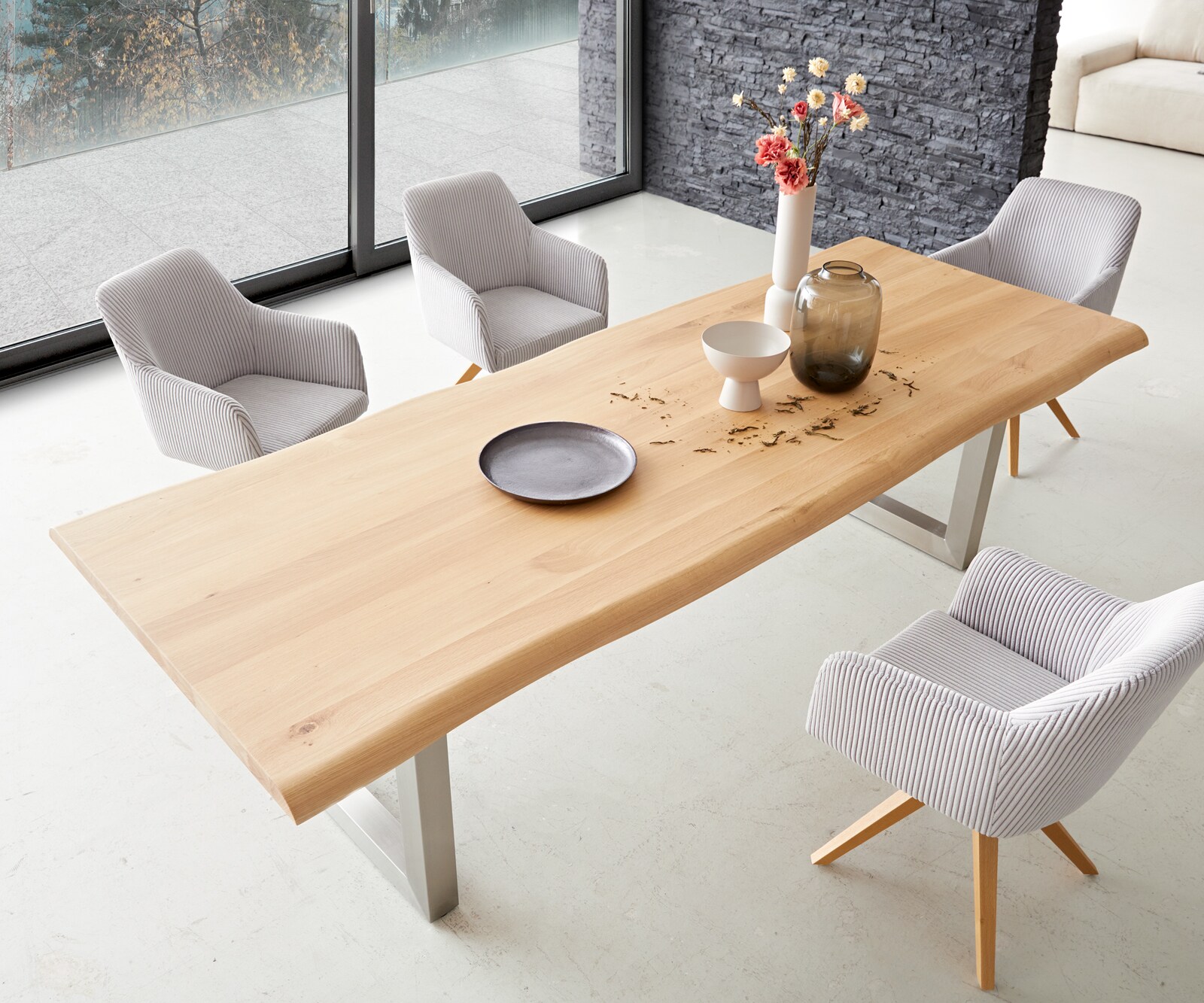 Esstisch Edge 260x100 Eiche Natur Edelstahl Breit Live-Edge 3