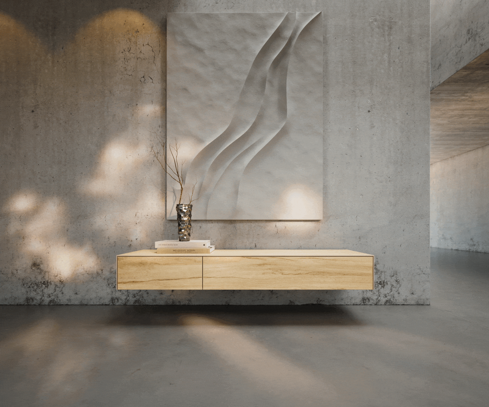 Lowboard Cuor 150 cm Keramik Laminam® Sabbia Eichefarbig 1 Klappe 1 Schubfach Schwebend 1