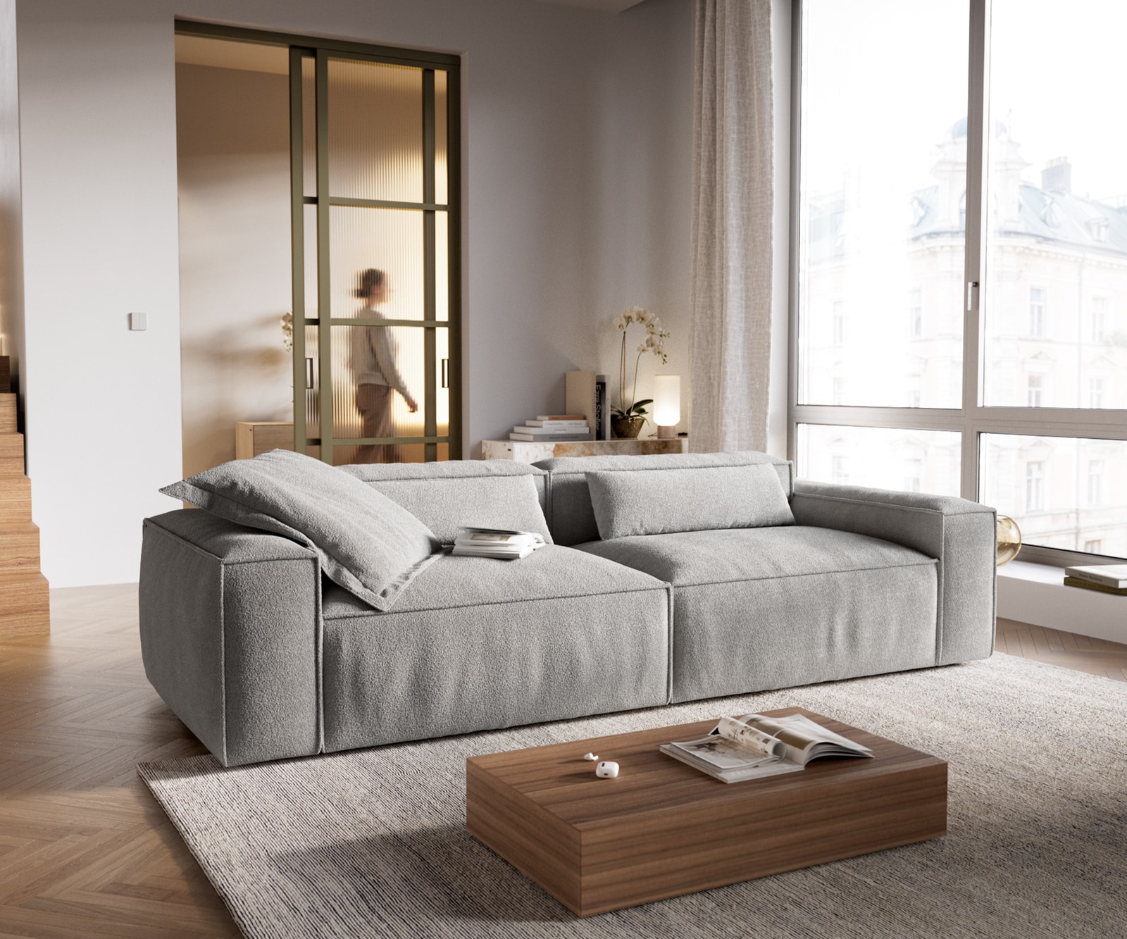 Big-Sofa Freestyle Cozy 280x110 cm Strukturstoff Soft Grau