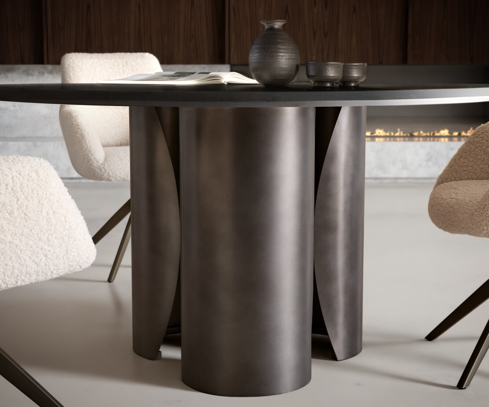 Esstisch Adenza Rund 140x140 cm Marmor Schwarz Silber Metall Black Antique 3