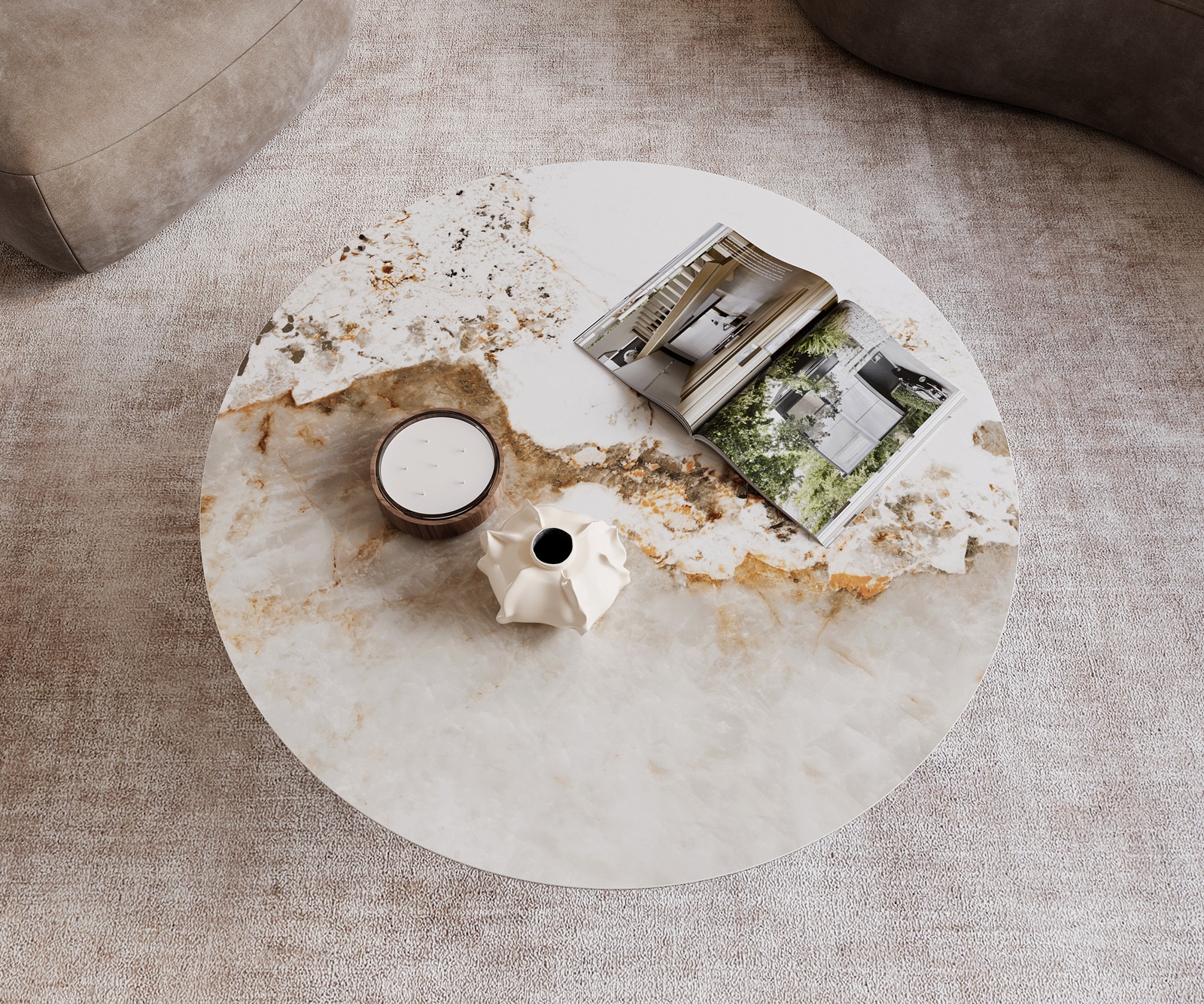 Couchtisch Edge Rund 100x100 cm Keramik Minas Melange Sarity Metall Effektfinish Titan 4