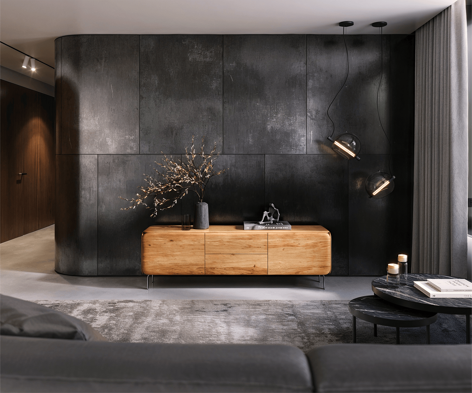 Lowboard Shavani 175 cm Akazie Natur 2 Türen 2 Schubladen L-Fuß Edelstahl Silber 2