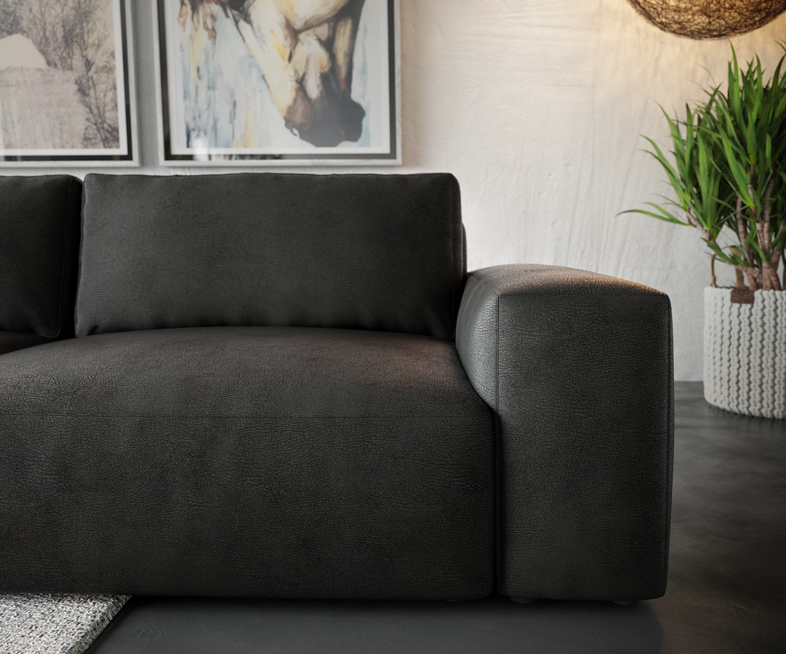 Big-Sofa Lanzo XL 270x130 cm Lederimitat Vintage Anthrazit mit Hocker 4 Big-Sofa Lanzo XL 270x130 cm Lederimitat Vintage Anthrazit mit Hocker 4