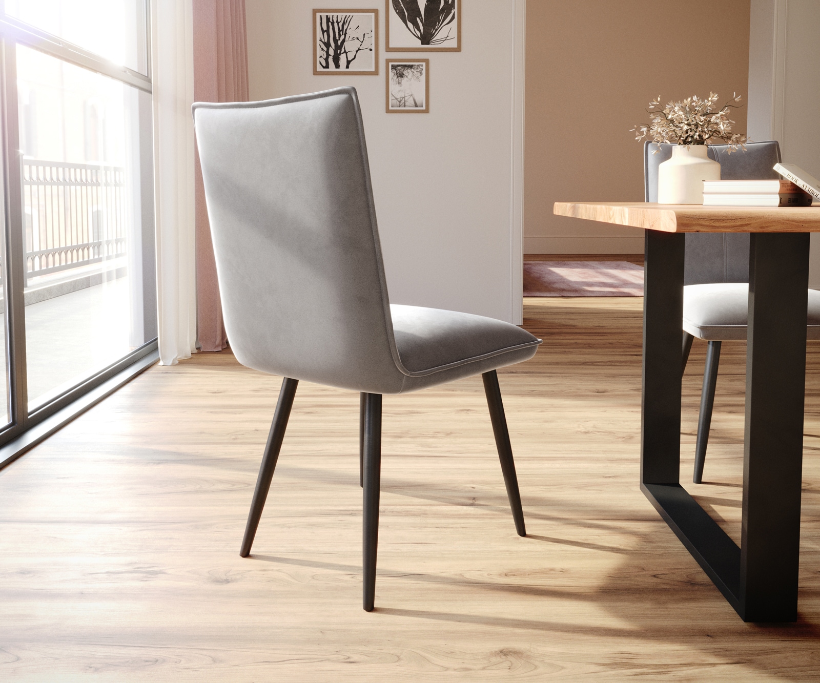 Esszimmerstuhl Lelio-Flex Samt Grau 4-Fuß konisch Schwarz Taschenfederkern 4 Esszimmerstuhl Lelio-Flex Samt Grau 4-Fuß konisch Schwarz Taschenfederkern 4