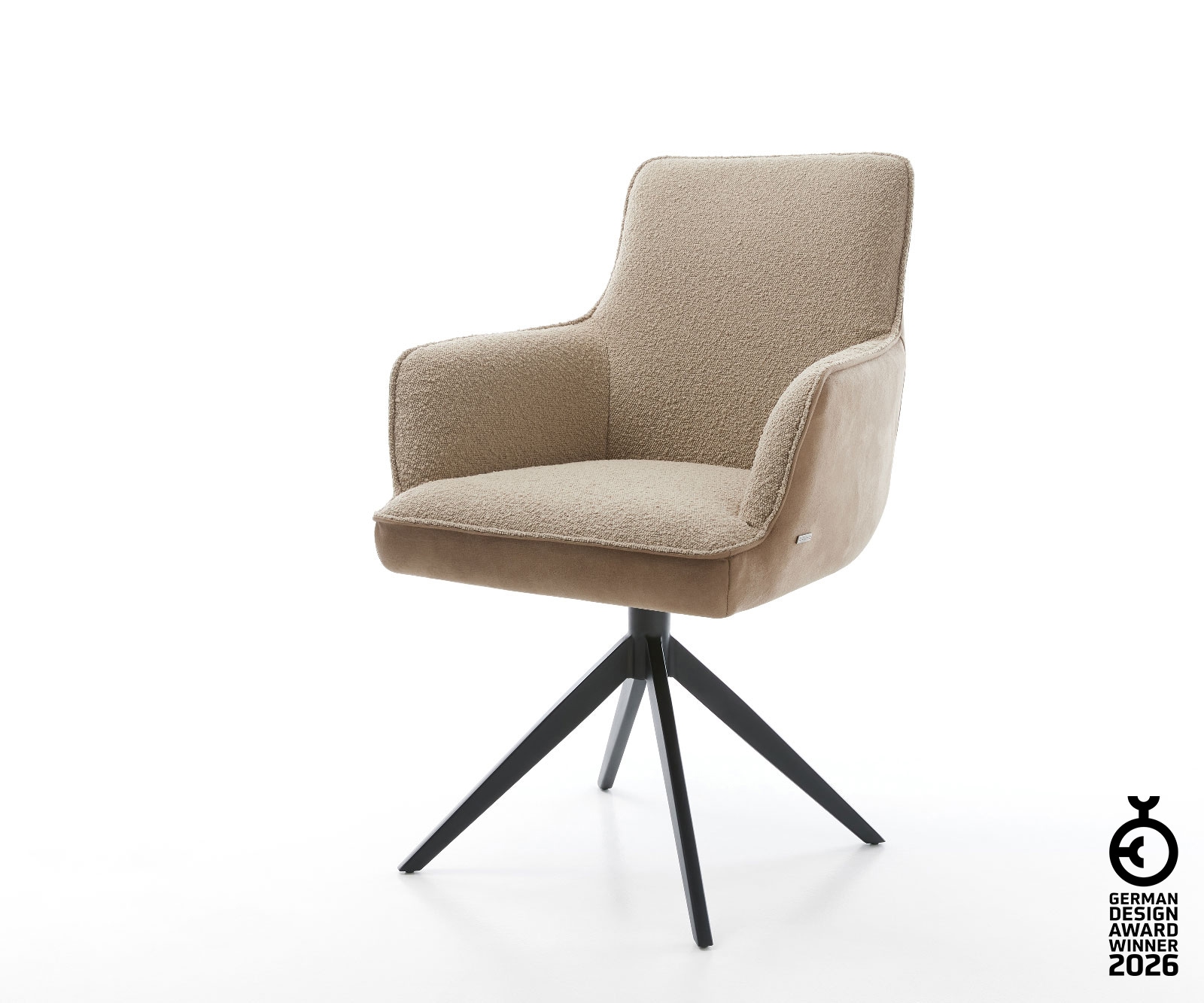 Drehstuhl Heira-Flex mit Armlehnen Materialmix Schlamm Kreuzgestell breit Schwarz 360° drehbar Wippfunktion Taschenfederkern