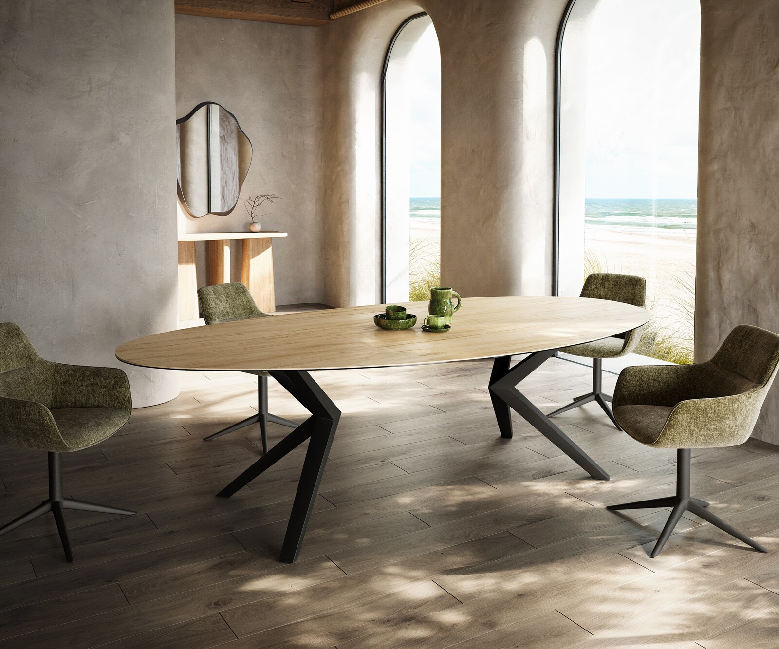 Esstisch Edge Oval 280x130 Keramik Laminam® Sabbia Eichefarbig Zenthara kan günstig online kaufen