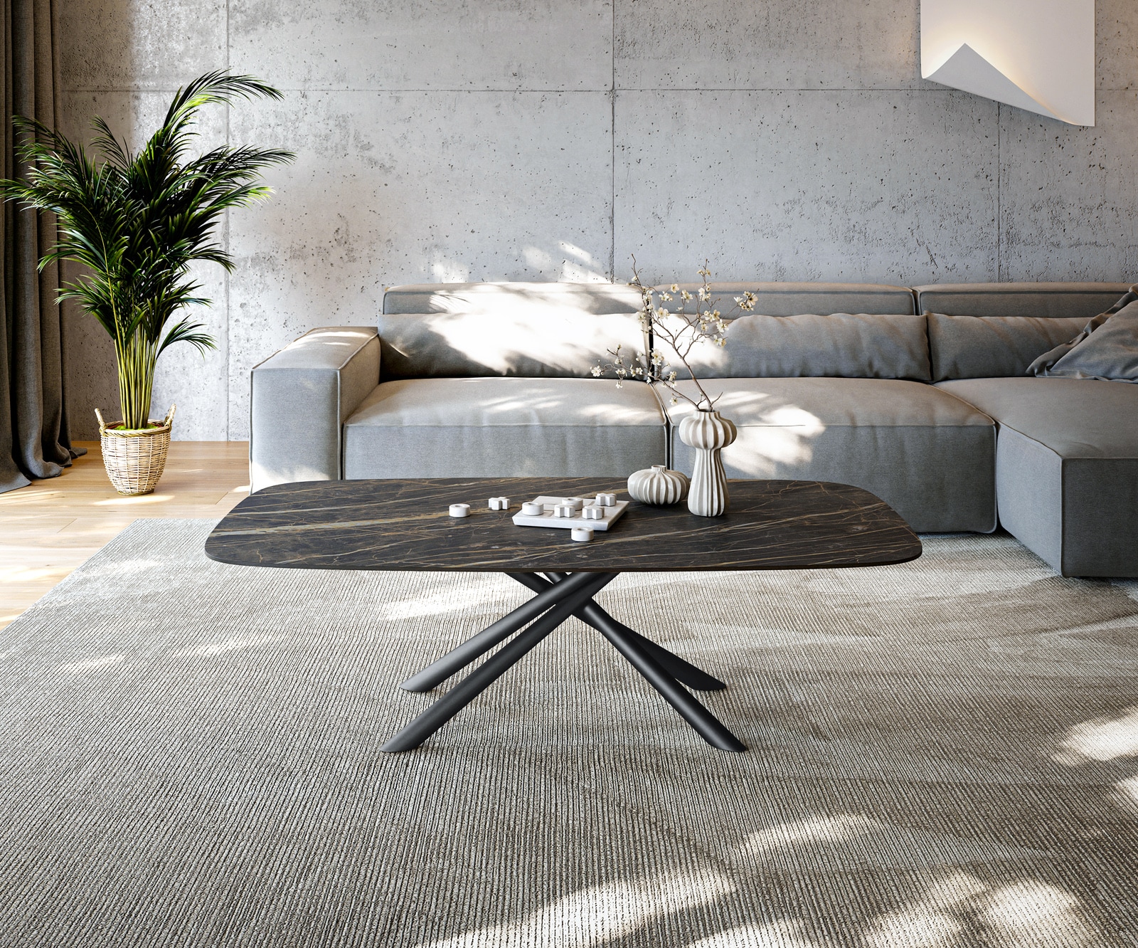 Couchtisch Edge Boot 140x80 cm Keramik Laminam® Noir Desir Braun Sarity Metall Schwarz