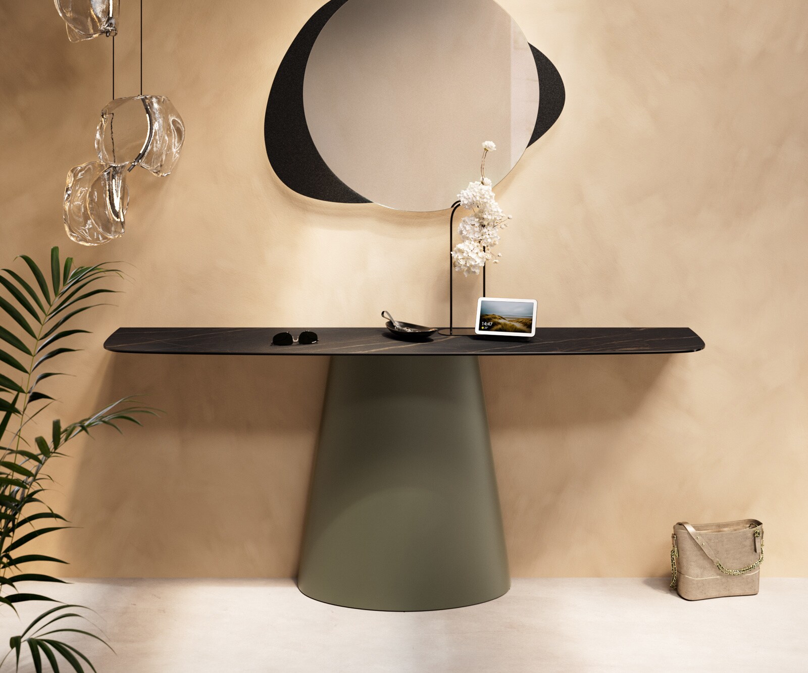 Konsolentisch Edge Boot 180x40 cm Keramik Laminam® Noir Desir Braun Conos Metall Effektfinish Titan 2